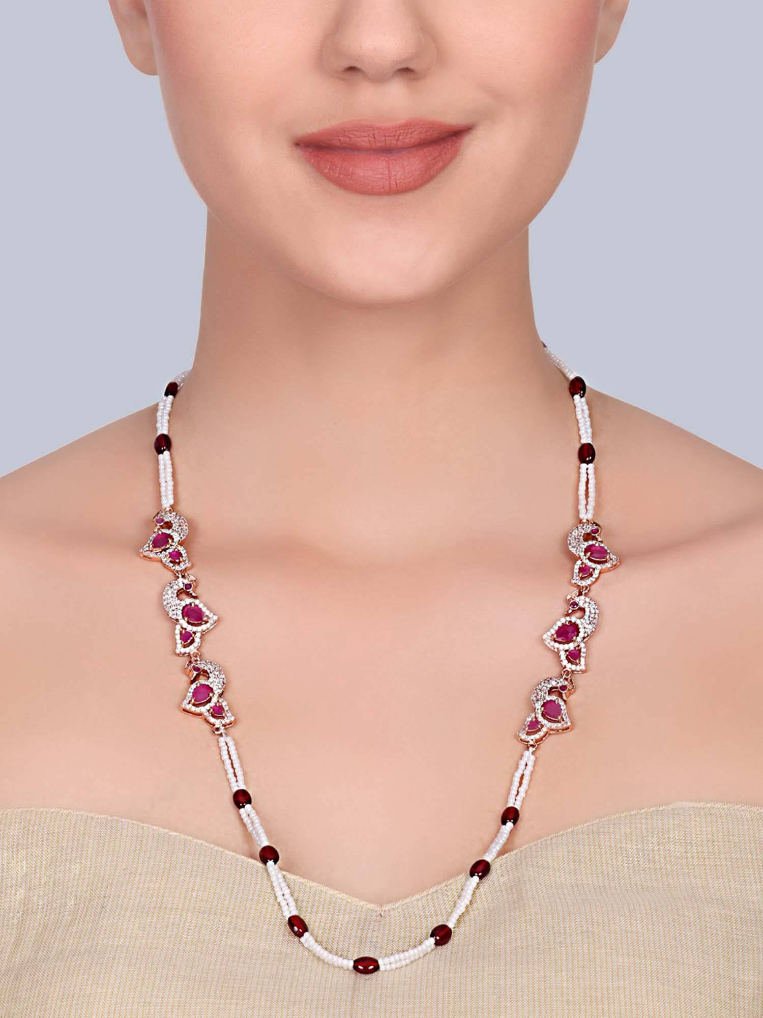Estele Mayura - Morbagh Ruby Pink Bead Necklace