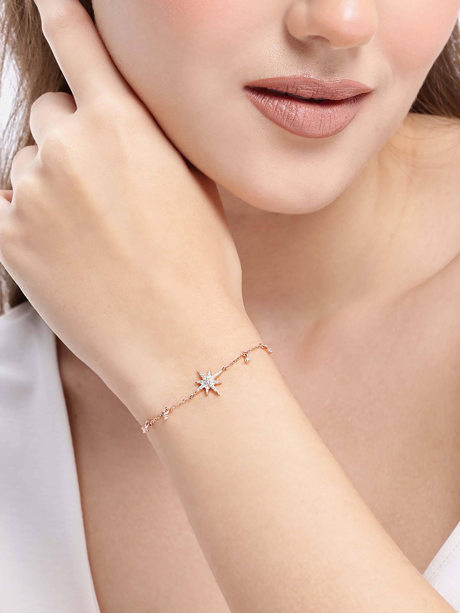 Buy Carlton London 18kt Rose Gold Plated White CZ Burst Star Charm ...