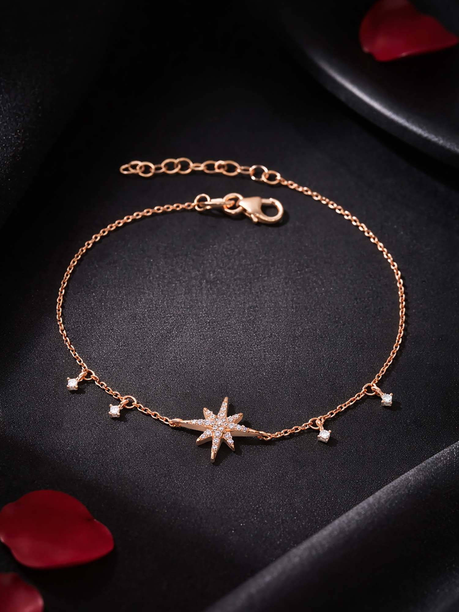 Buy Carlton London 18kt Rose Gold Plated White CZ Burst Star Charm ...