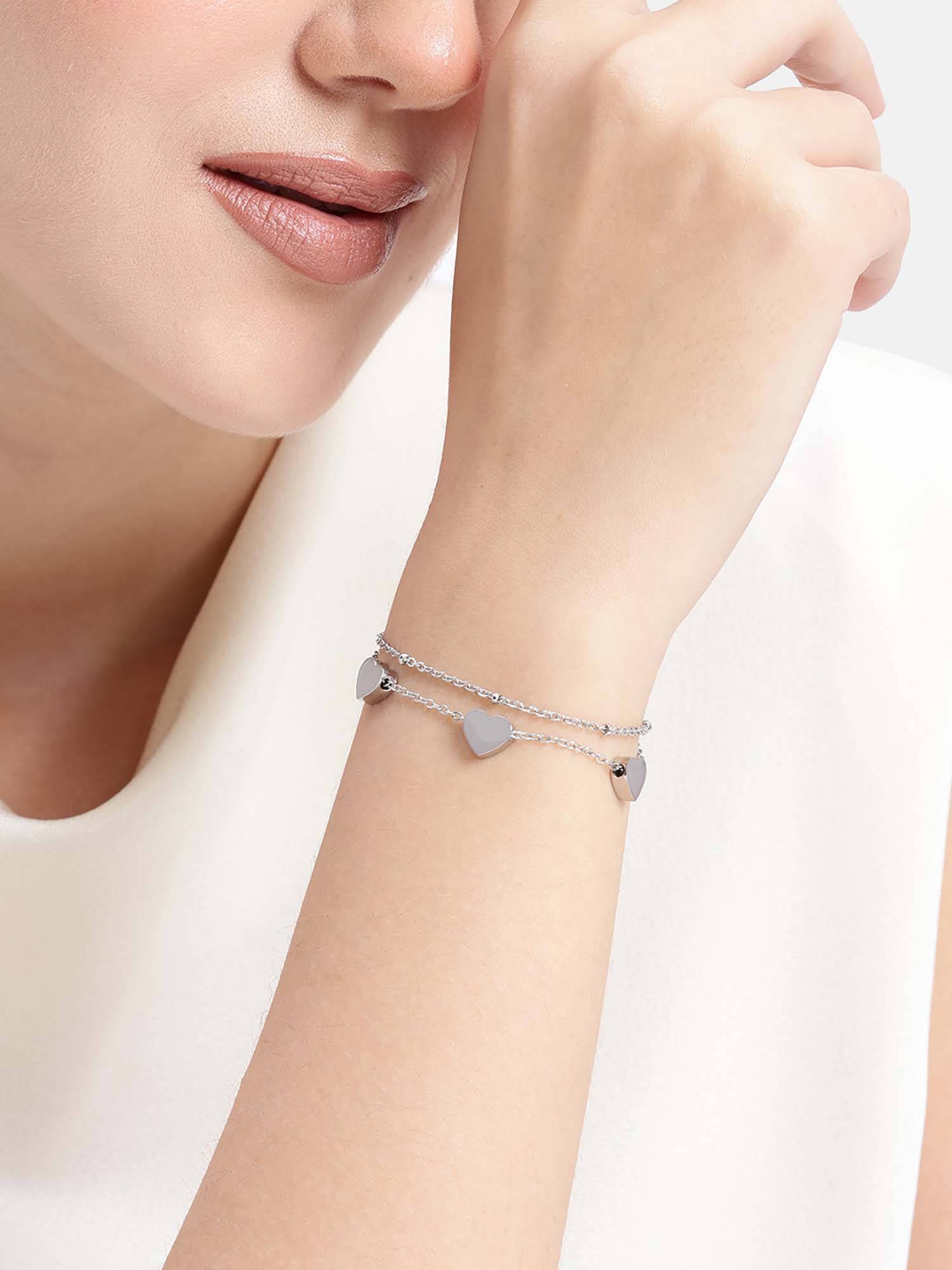 Carlton London Silver Plated and Heart Multistrand Bracelet
