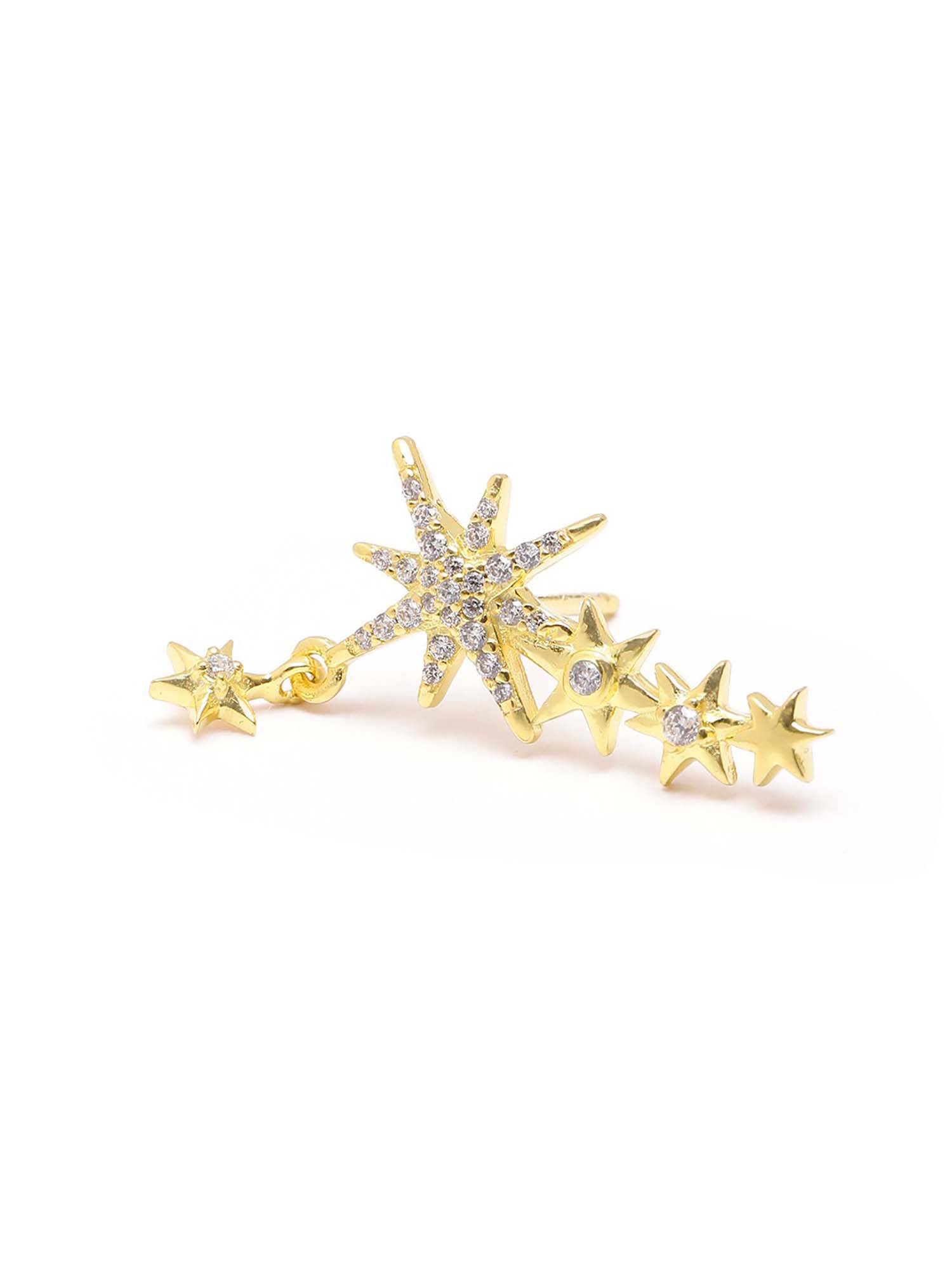 Buy Carlton London 18kt Gold Plated White CZ Burst Star Drop Earrings ...