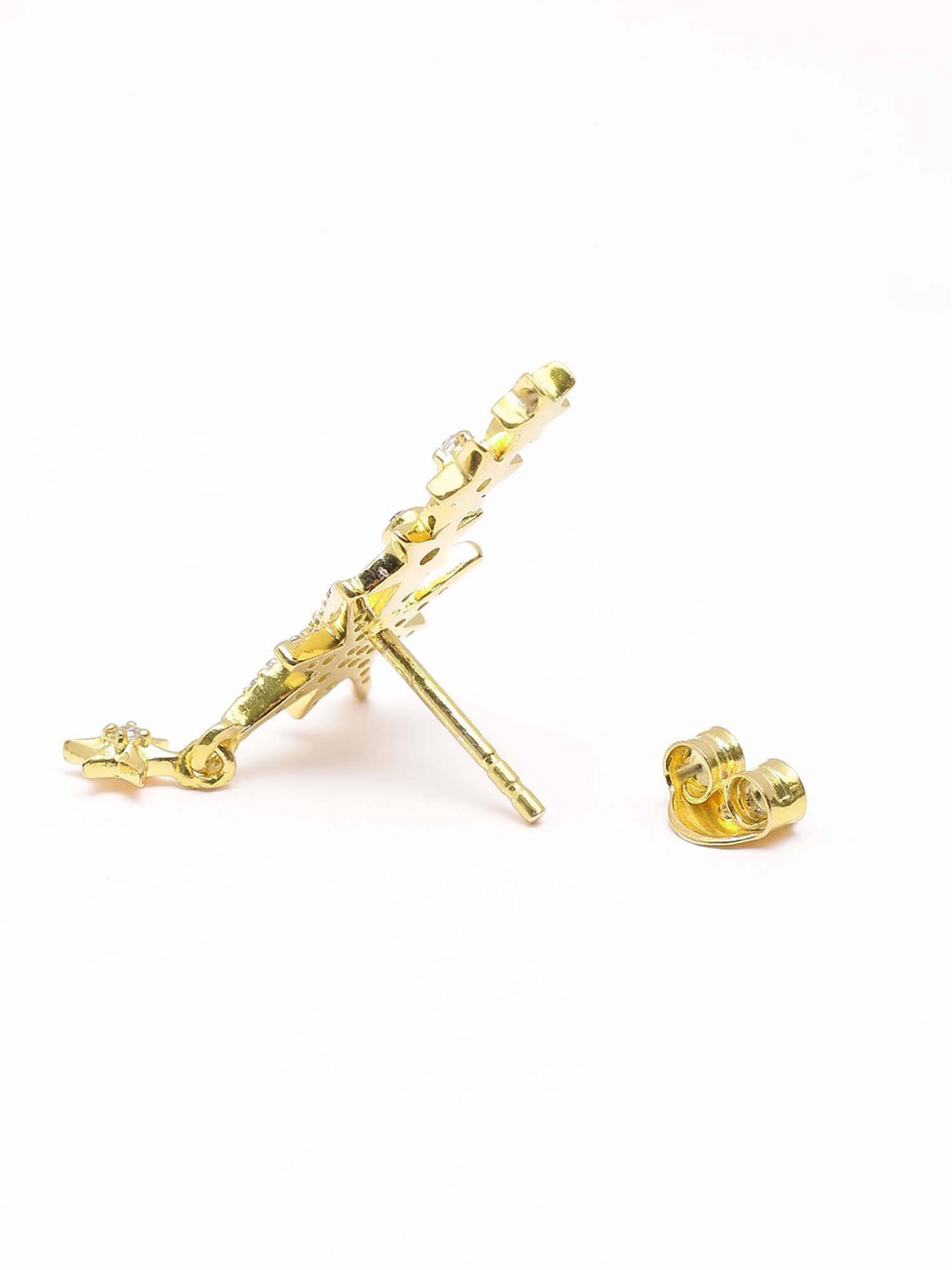Buy Carlton London 18kt Gold Plated White CZ Burst Star Drop Earrings ...
