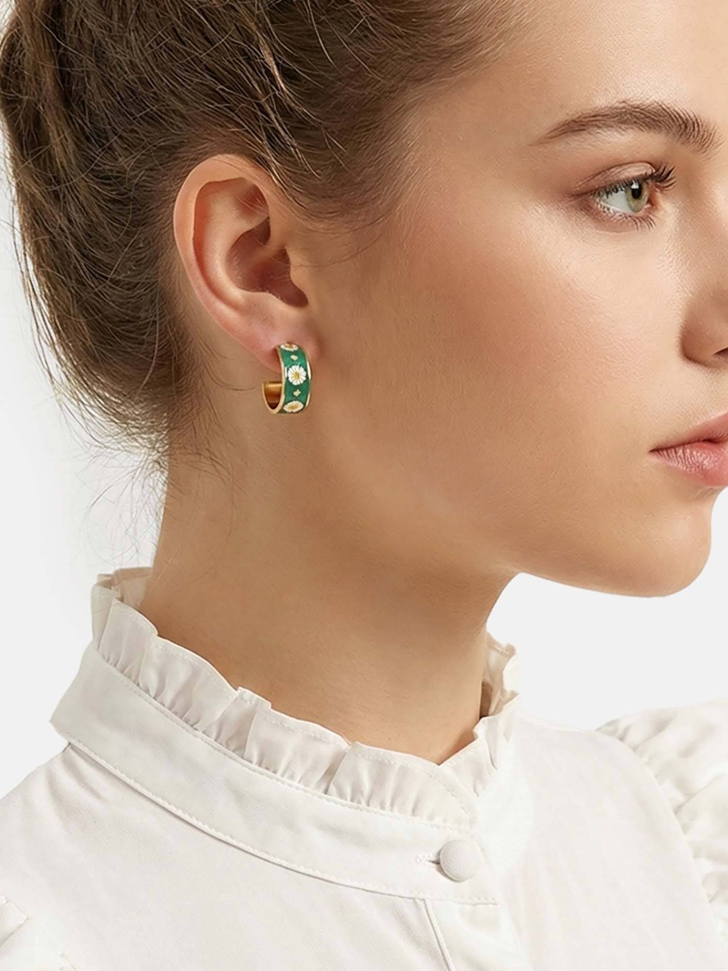 Carlton London Genz 18kt Gold Plated Green Enamel Circular Half Hoop Earrings