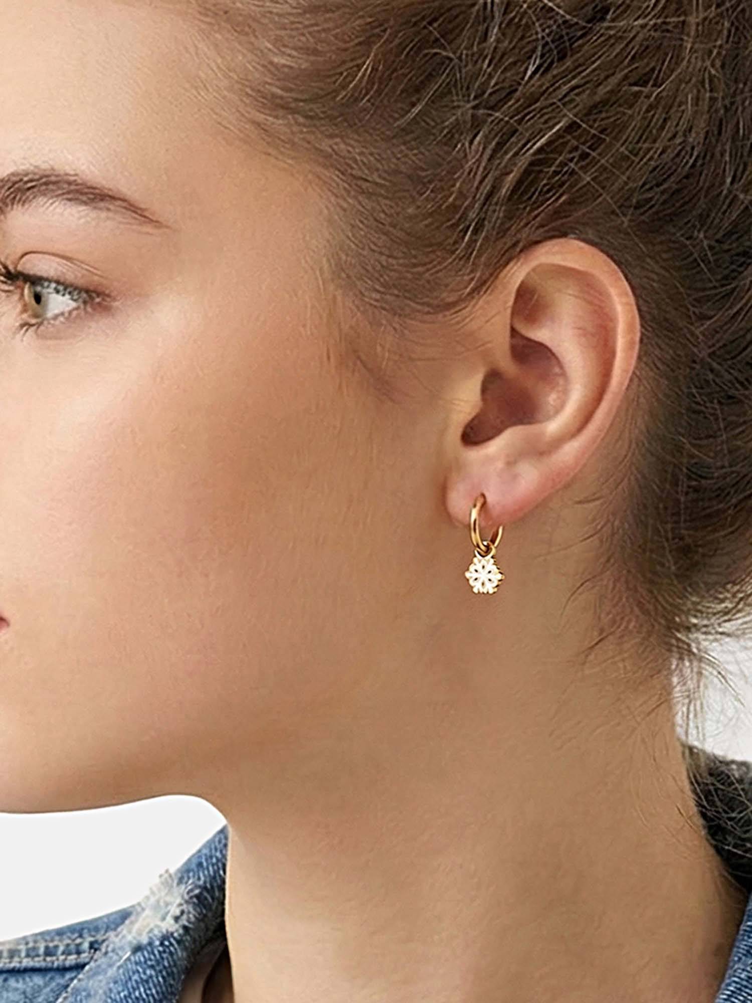 Carlton London Genz 18kt Gold Plated White Enamel Snowflake Mini Hoop Earrings