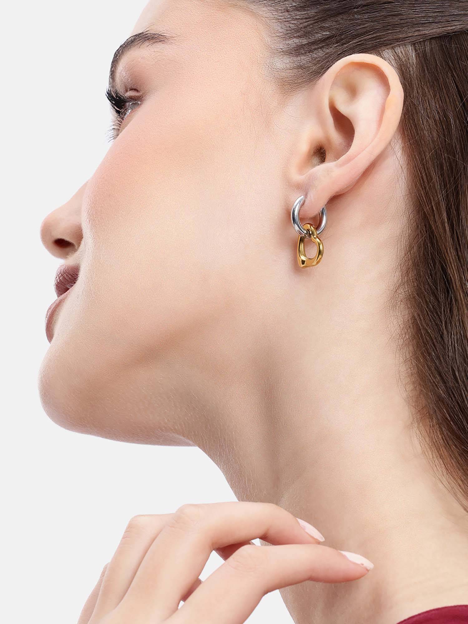 Carlton London Multi-Color Gold and Silver Plated Dangling Heart Hoop Earrings