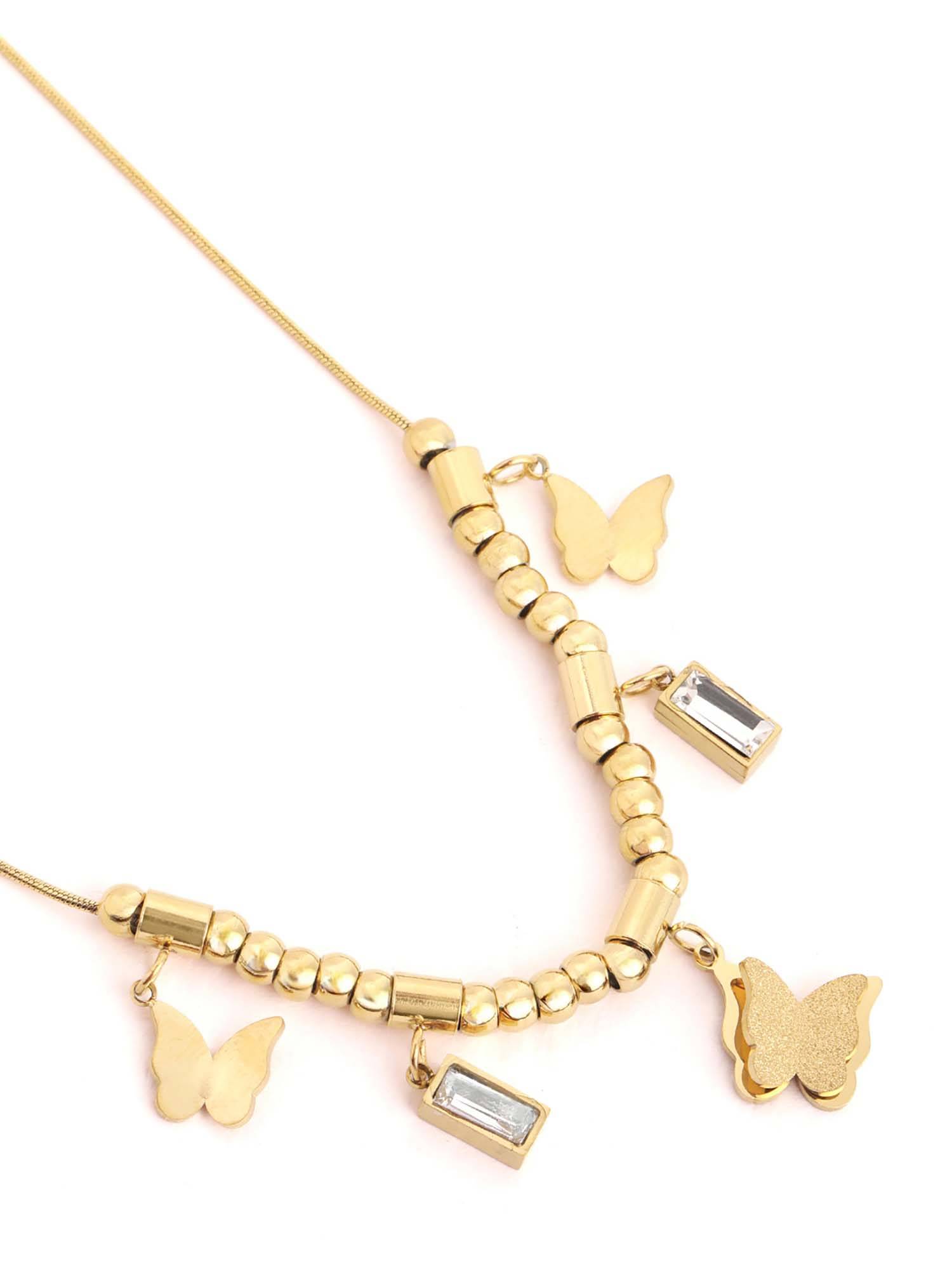 Buy Carlton London 18kt Gold Plated White CZ Multiple Butterfly Charm ...