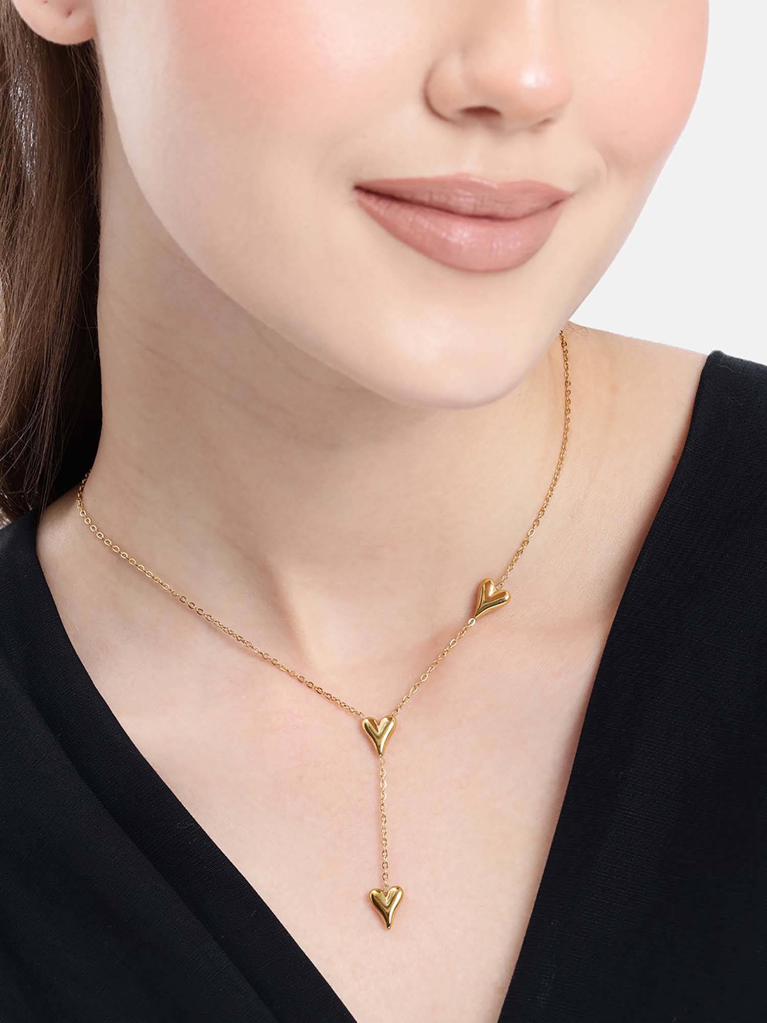 Carlton London 18kt Gold Plated Dangling Heart Lariat Necklace