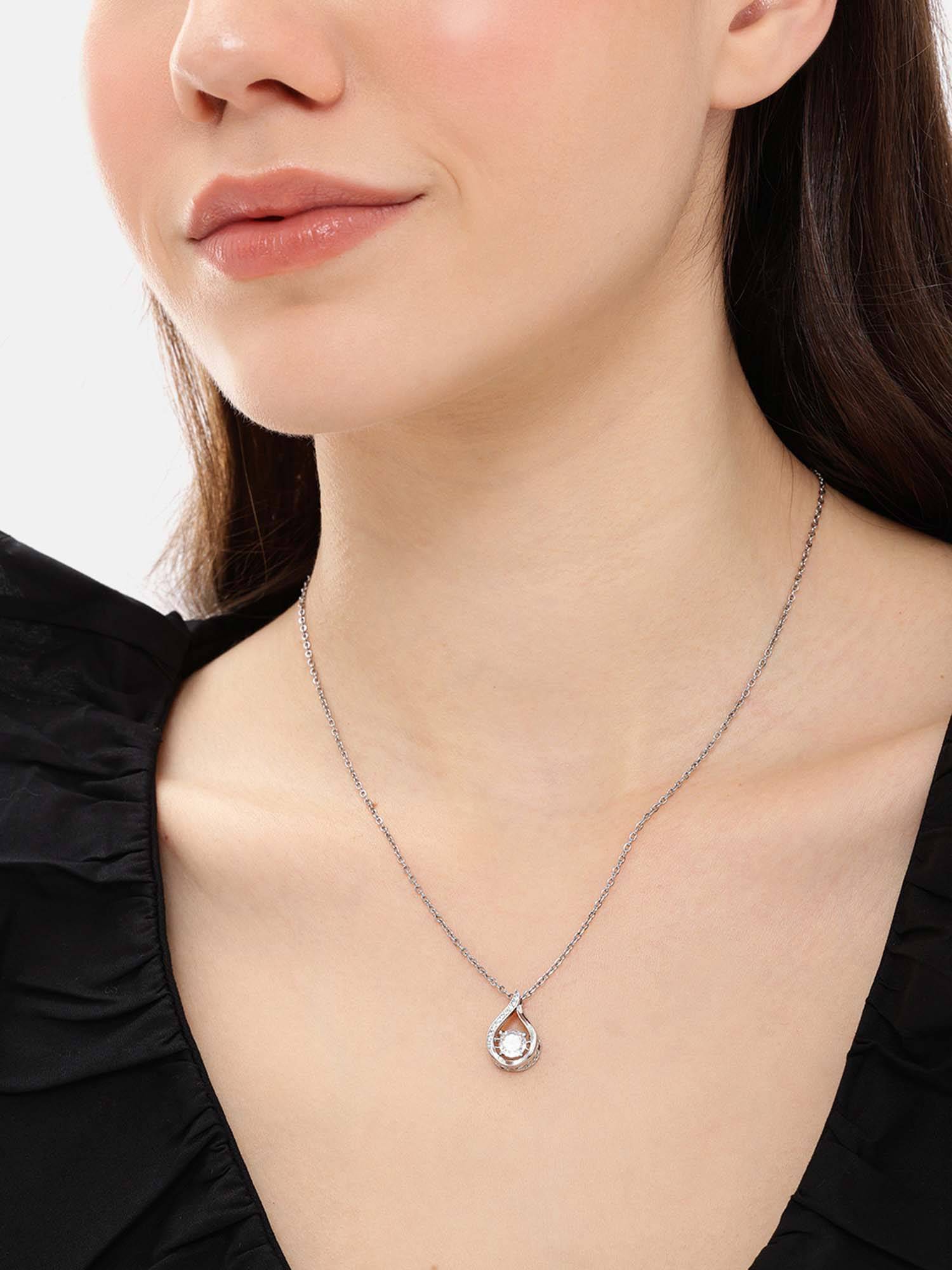 Carlton London Silver Plated White CZ Teardrop Necklace