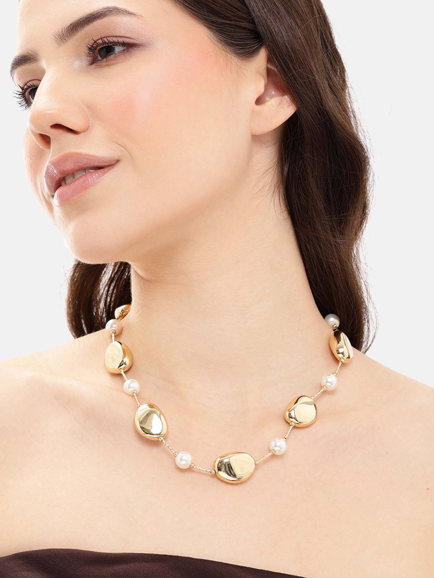 Carlton London Gold-Plated White Pearl Accent Statement Long Necklace