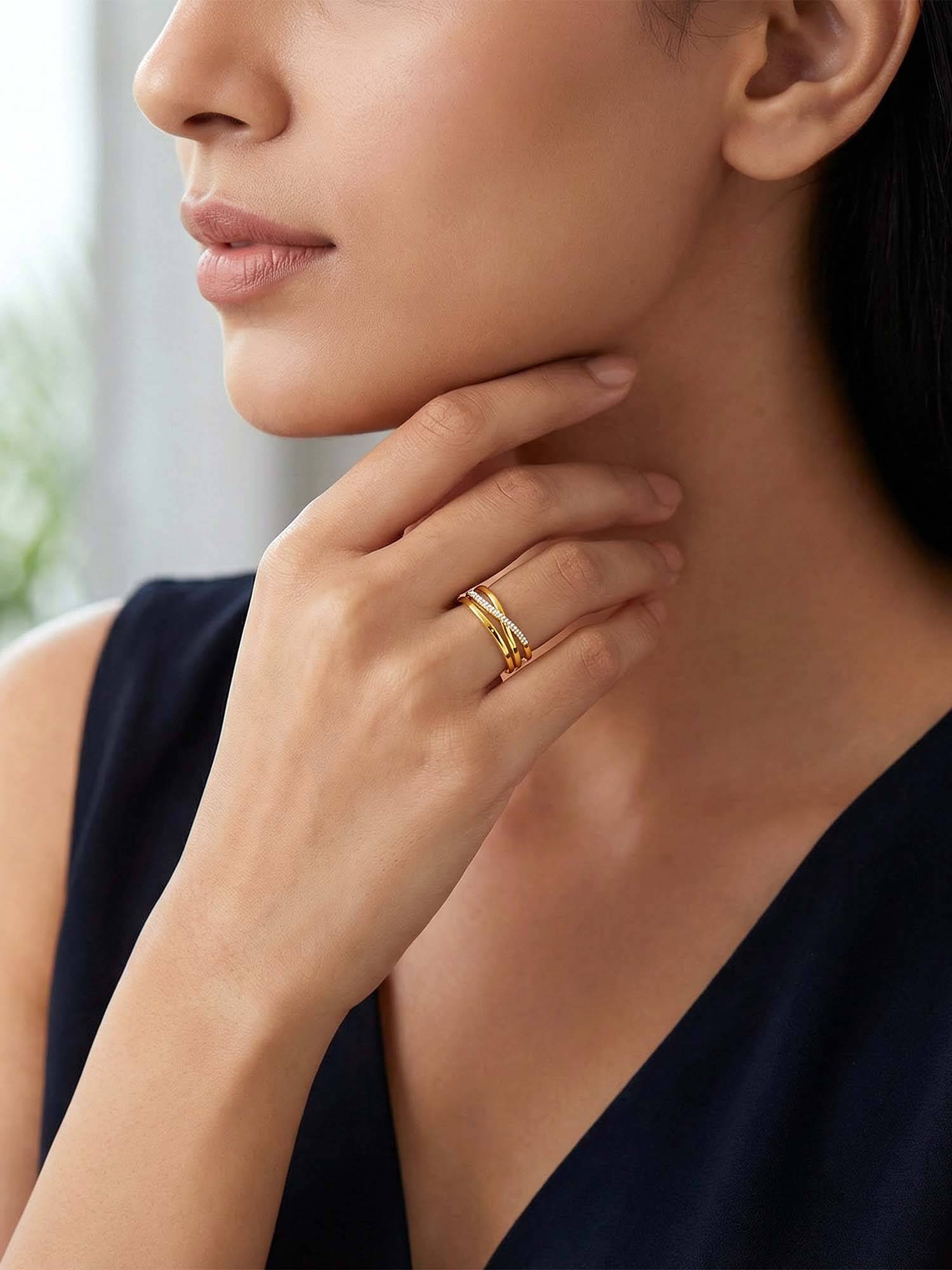 GIVA 925 Silver Gold Plated White Luxe Lattice Ring