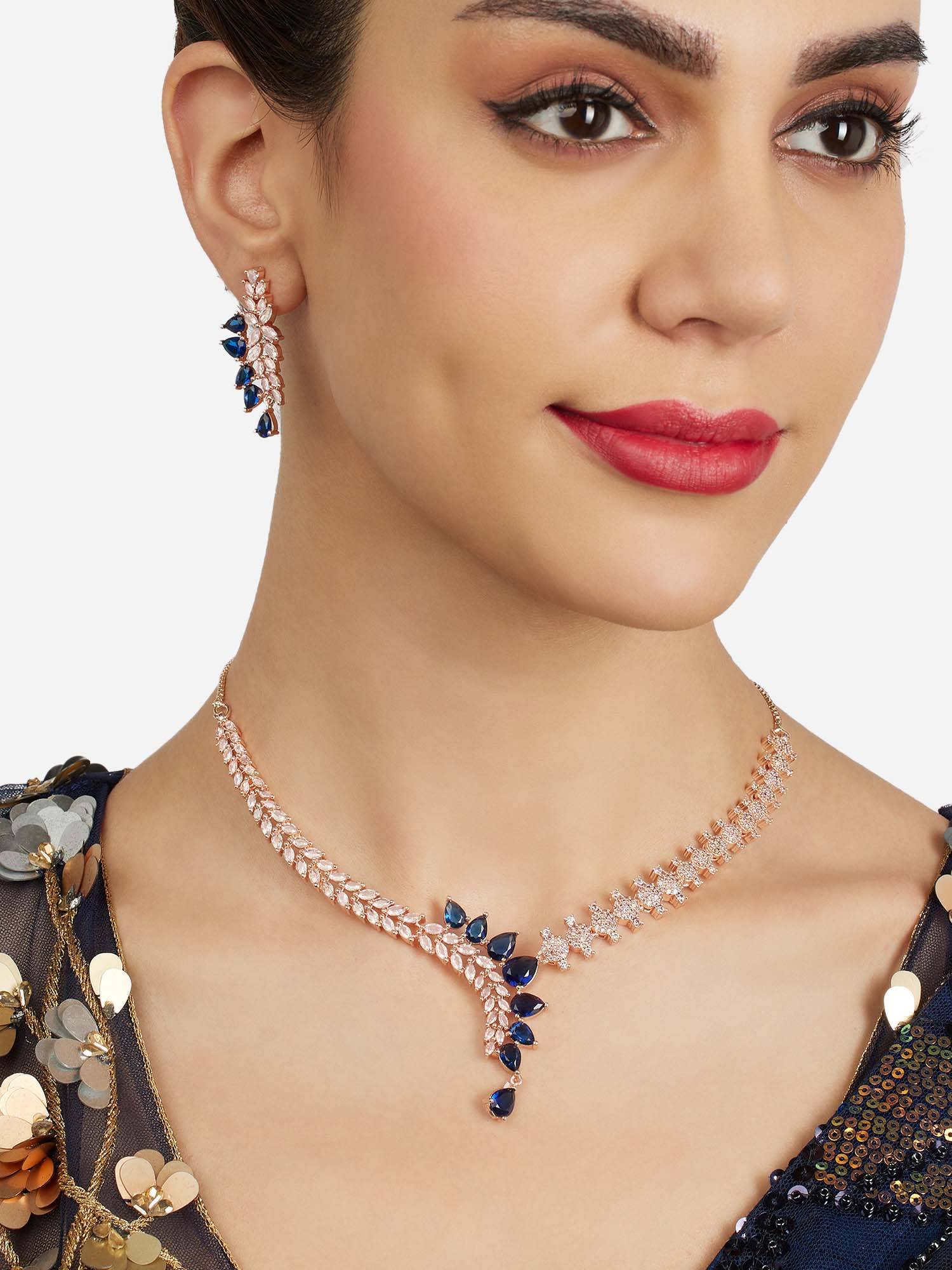 Zaveri Pearls Multi-Color Cubic Zirconia Necklace and Earrings