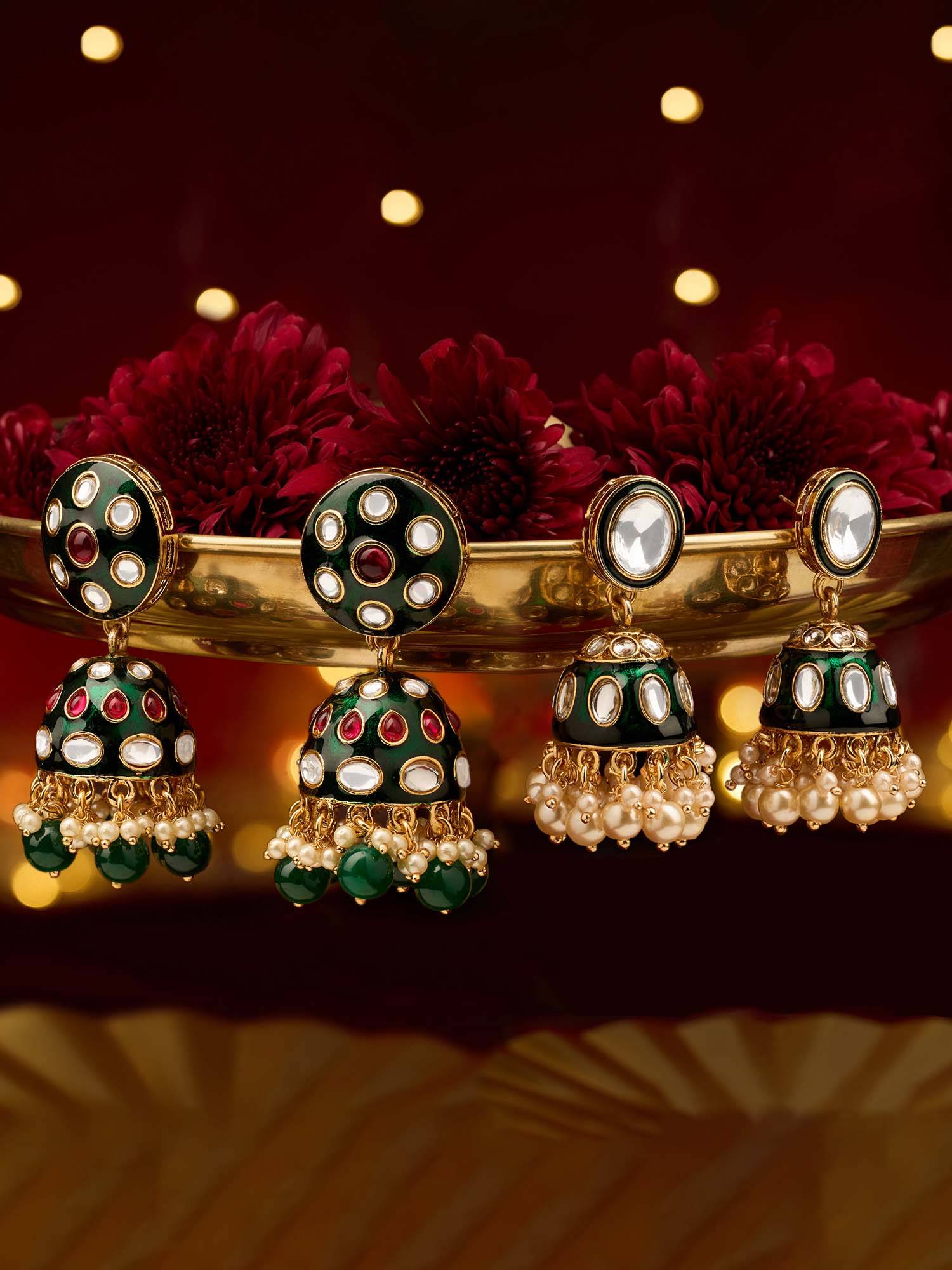 Zaveri Pearls Multi-Color Meenakari Stones Beads Jhumka Earrings (Pack of 2)