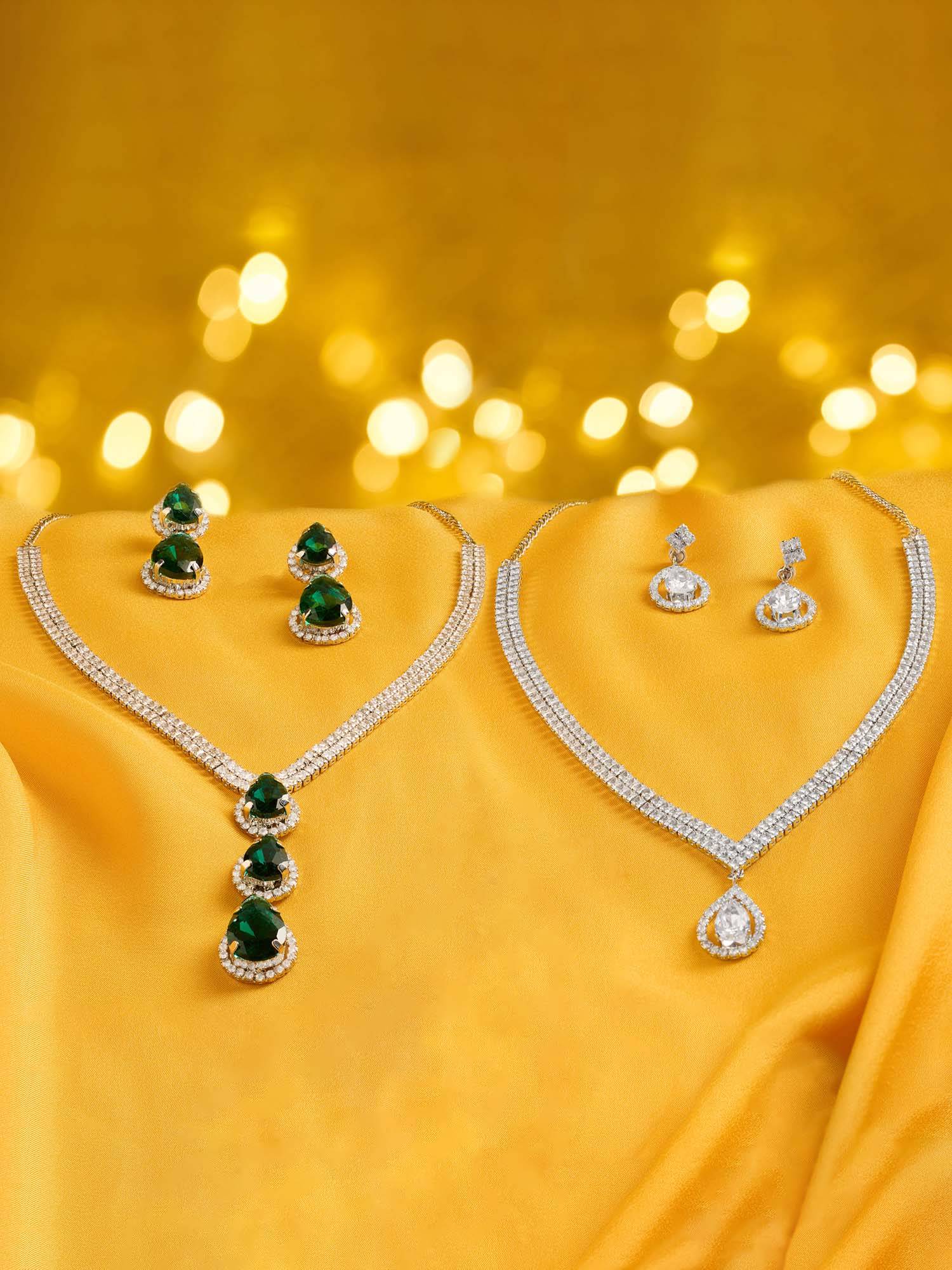 Zaveri Pearls Multi-Color Stones Diamonds Necklace and Earrings (Pack of 2)