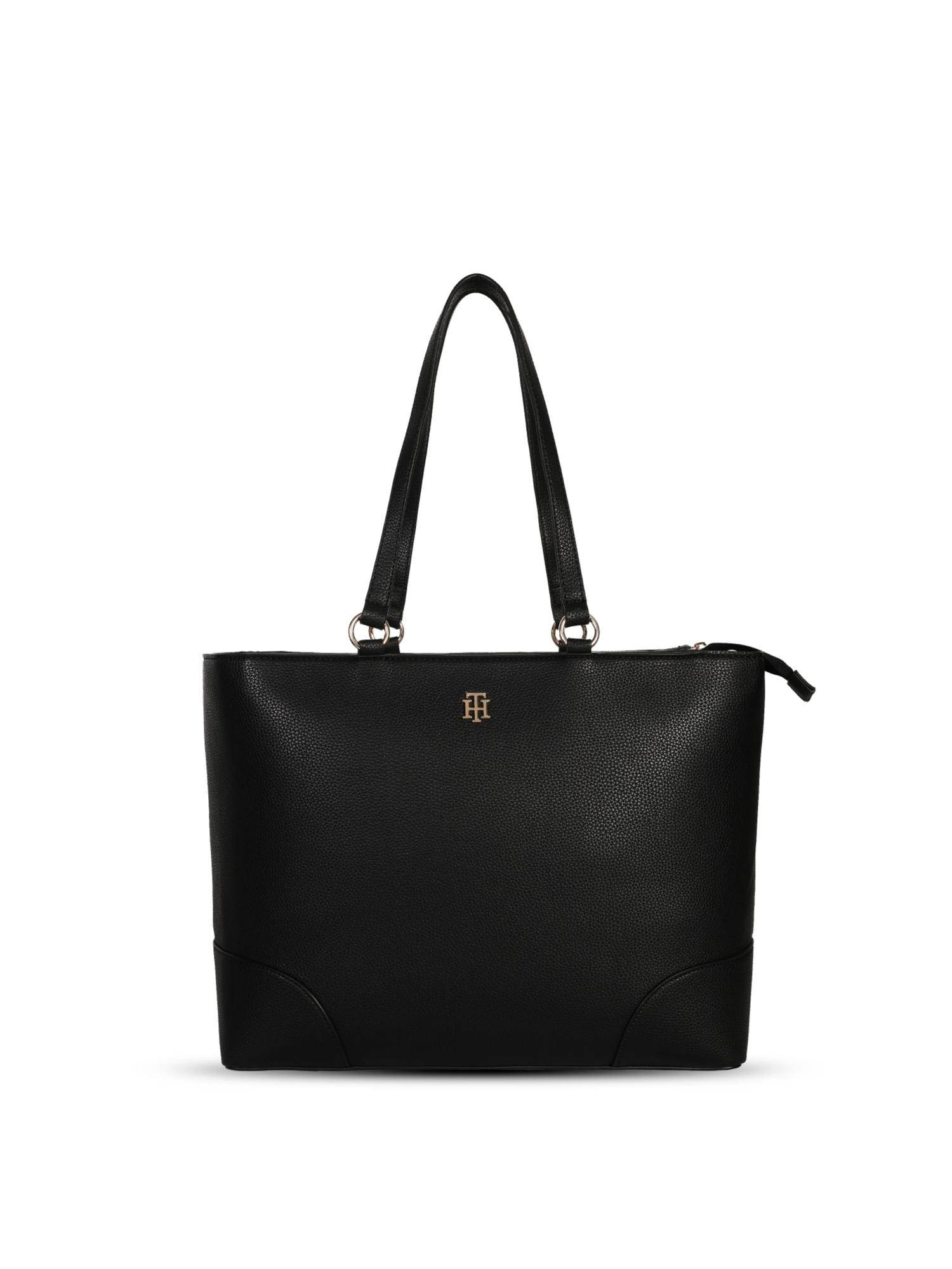 Tommy Hilfiger Solid Black Polyurethane Tote Bag