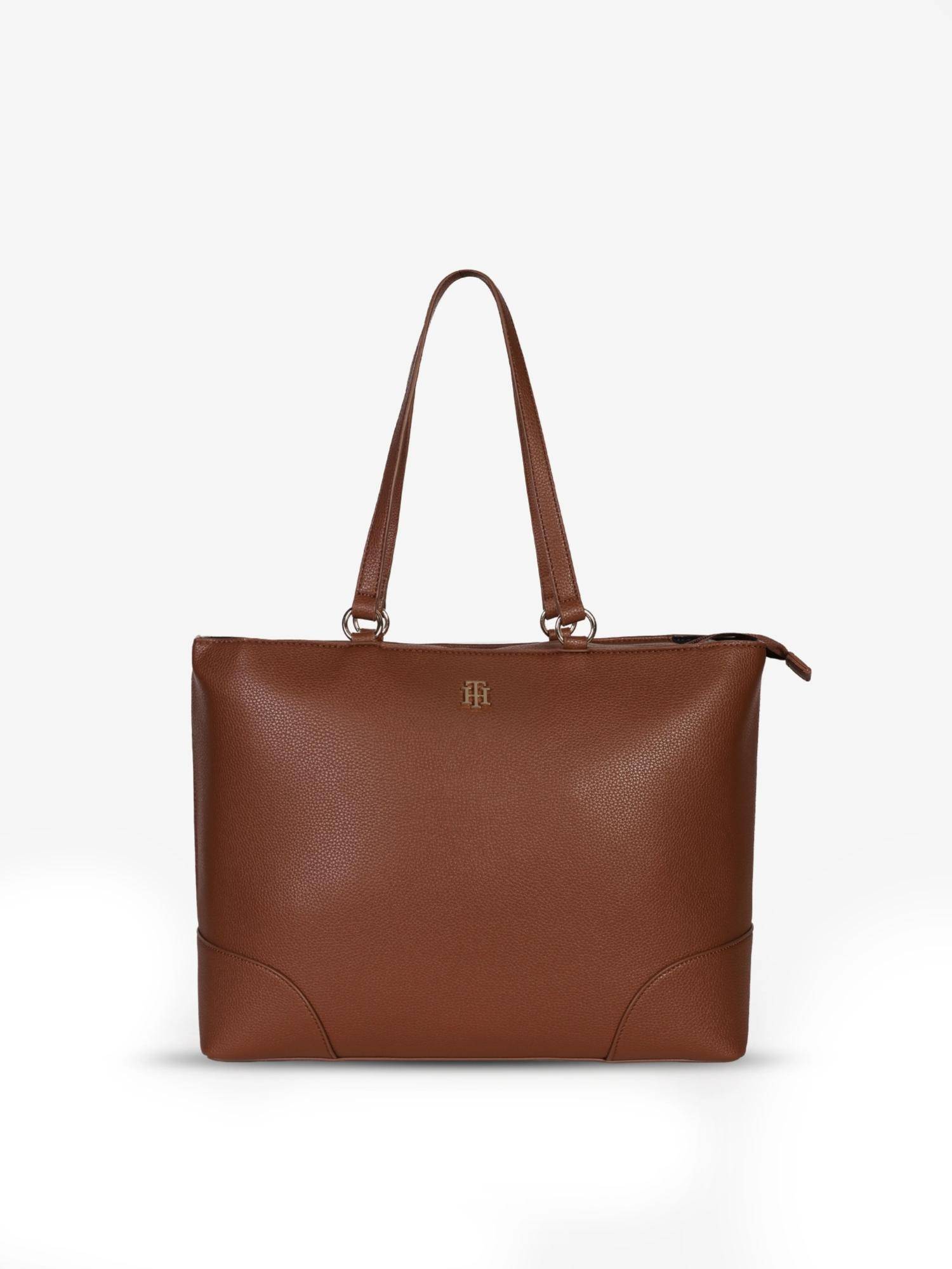 Tommy Hilfiger Solid Maroon Polyurethane Tote Bag