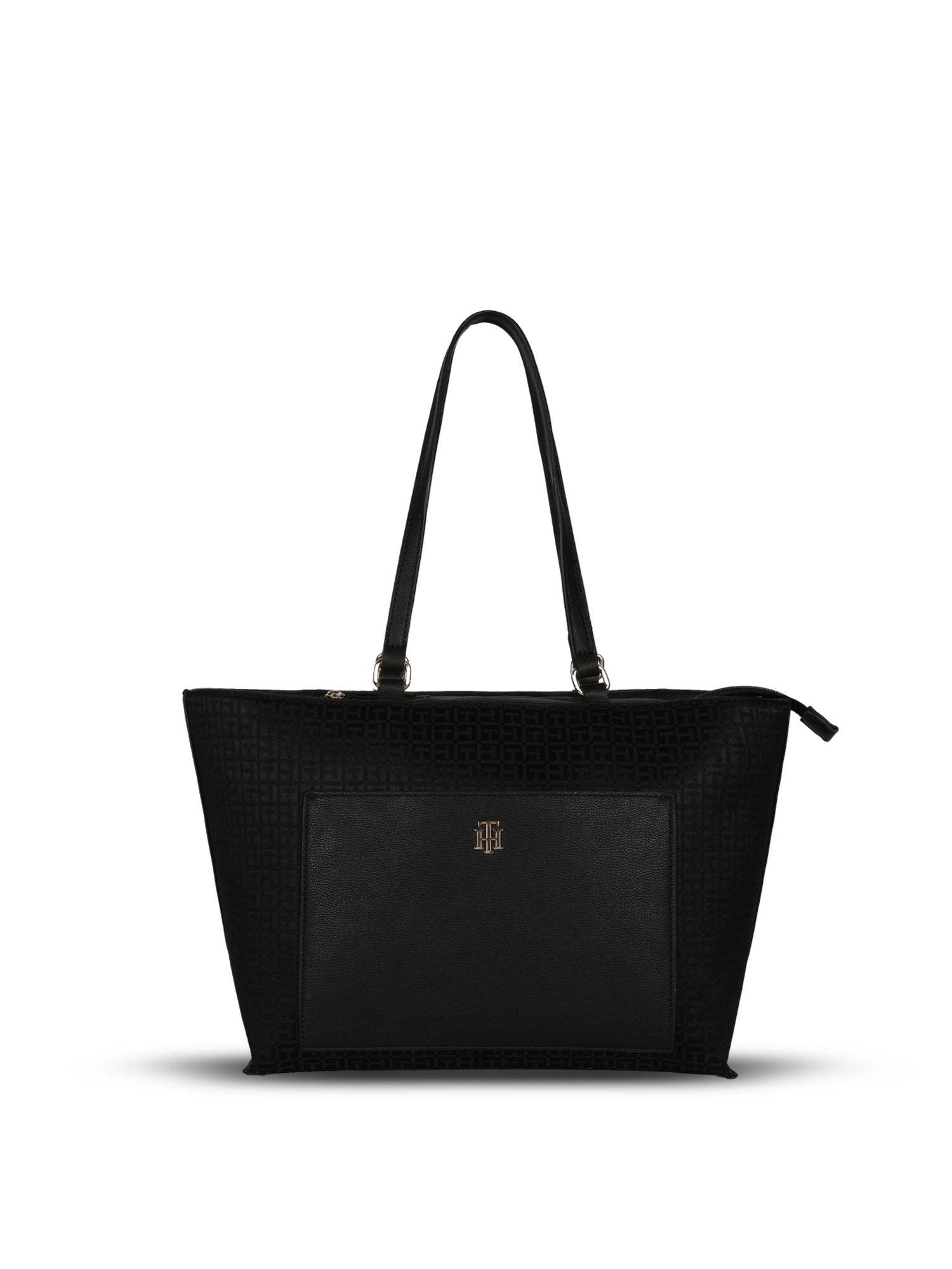 Tommy Hilfiger Solid Black Polyester Tote Bag