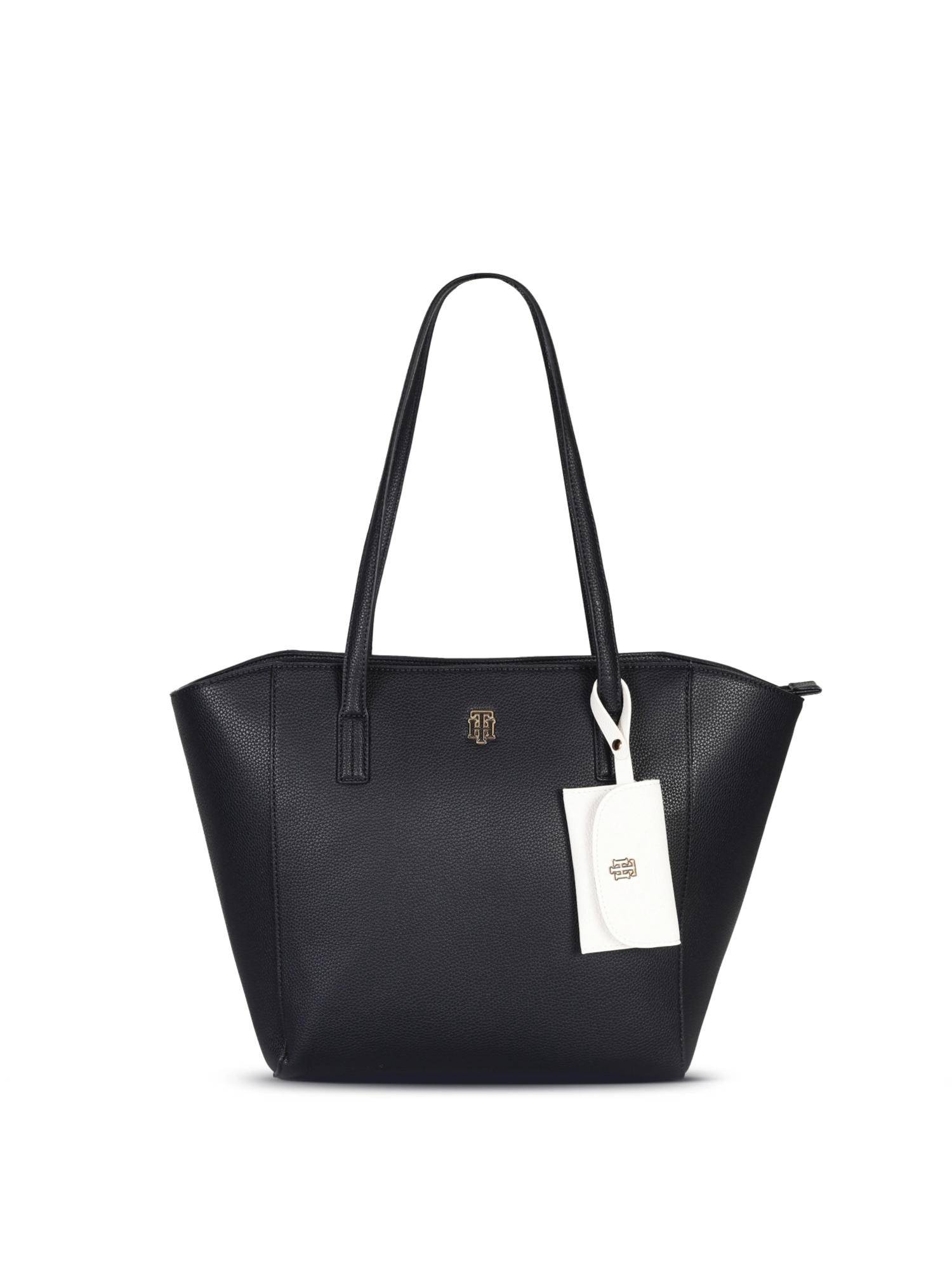 Tommy Hilfiger Solid Navy Blue Polyurethane Tote Bag