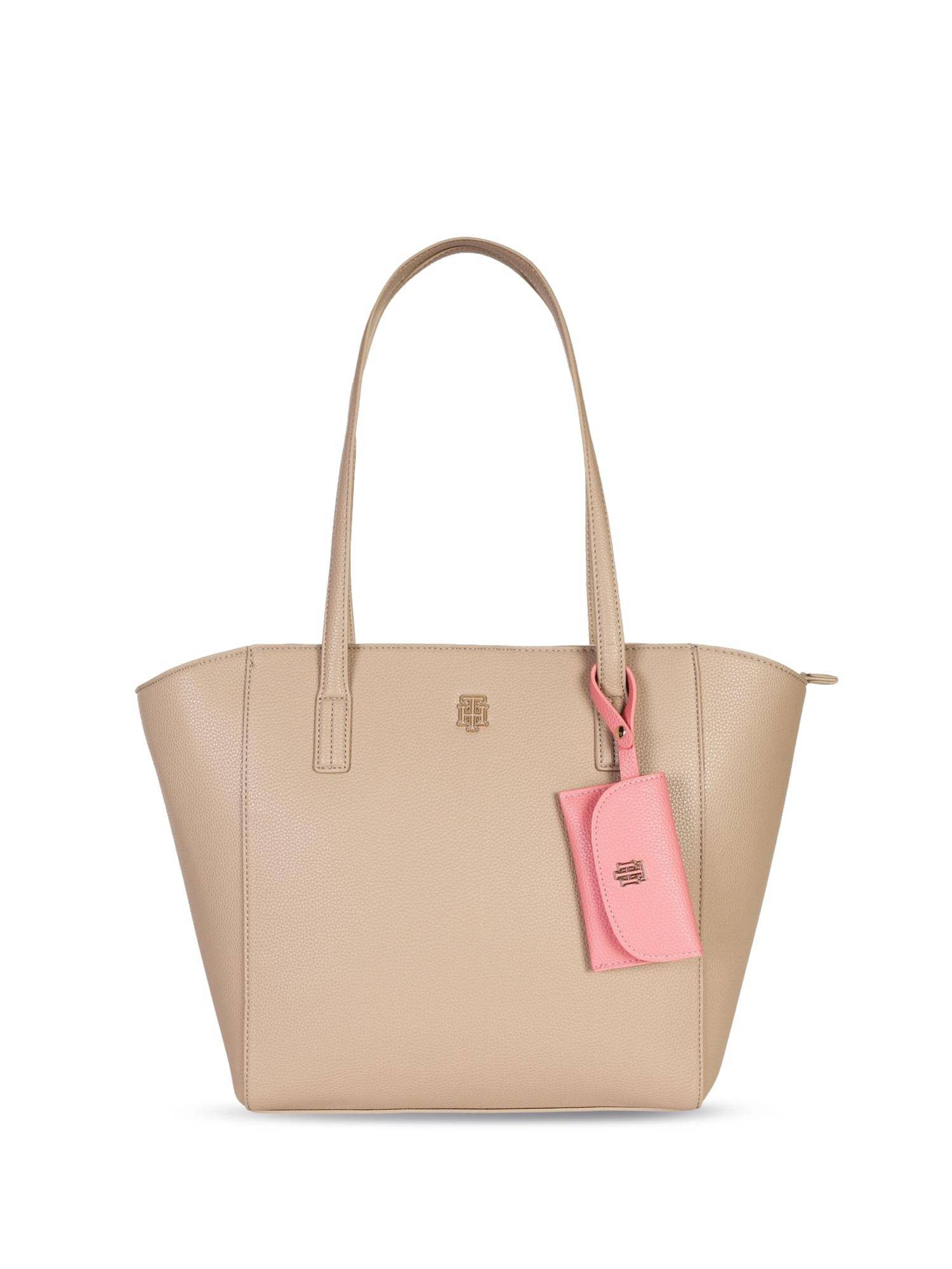 Tommy Hilfiger Solid Beige Polyurethane Tote Bag