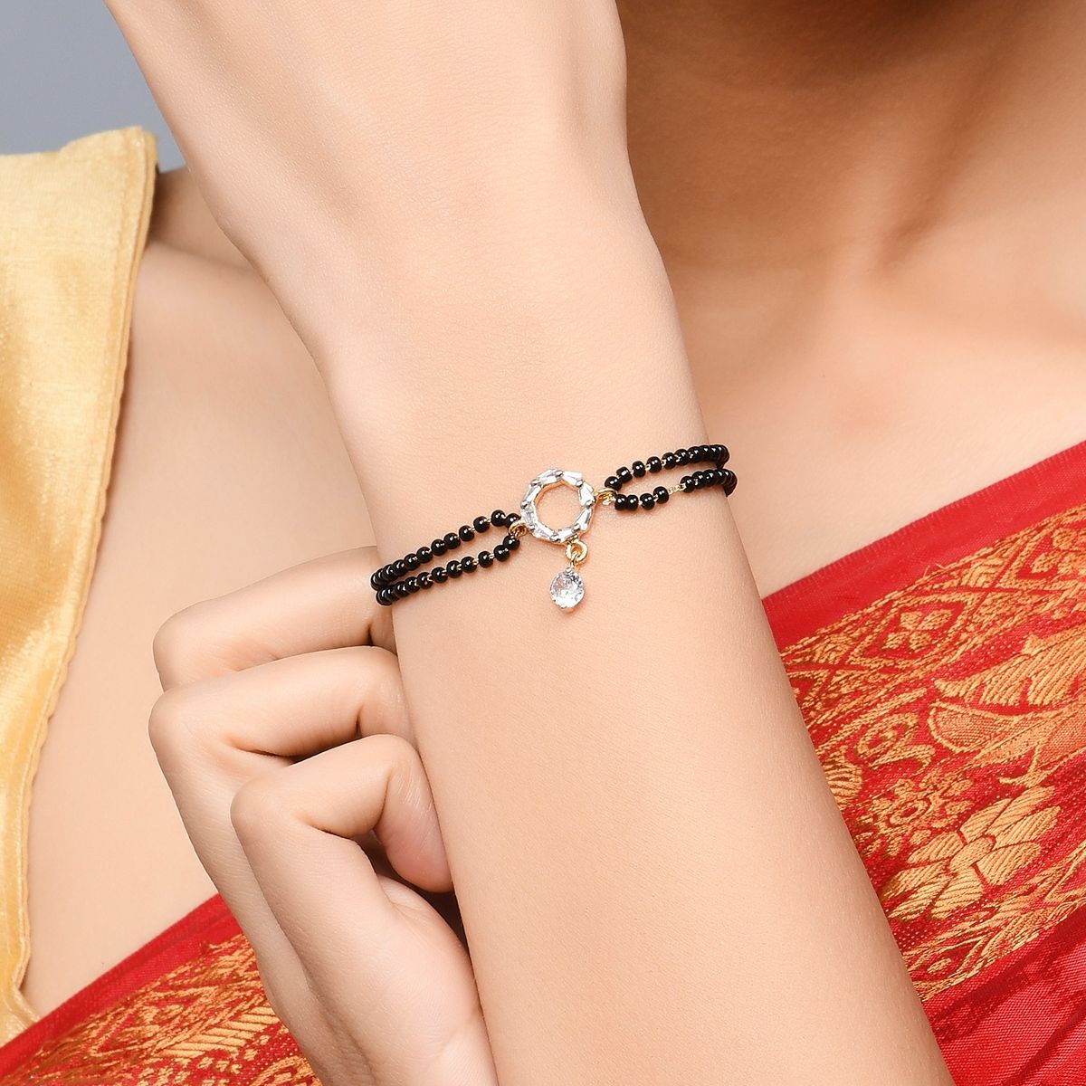 Buy Women Beaded Bracelet With Black Onyx Drops - Necklace - Indya