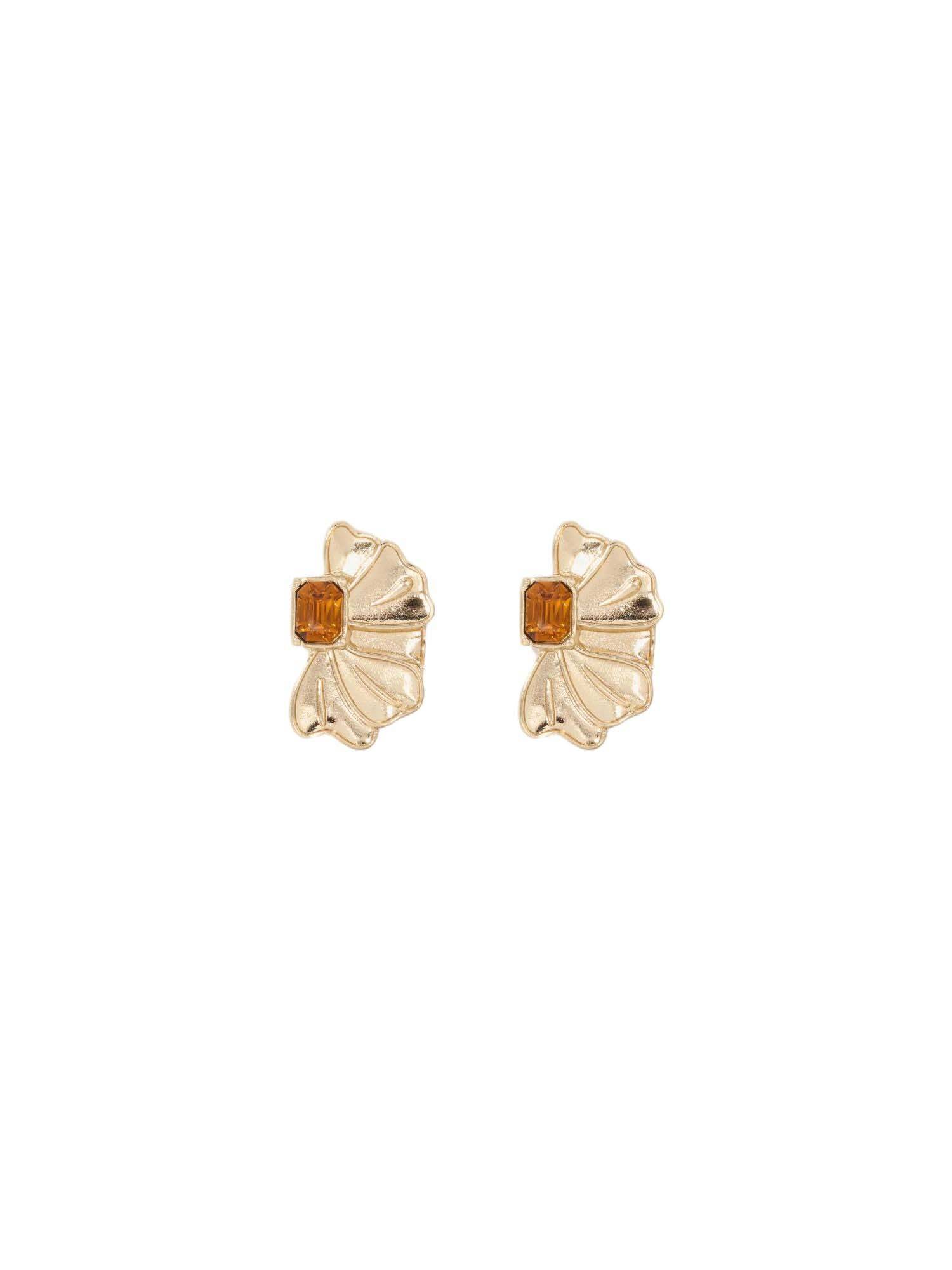 Forever New Romy Brown Stone Fan Stud Earrings
