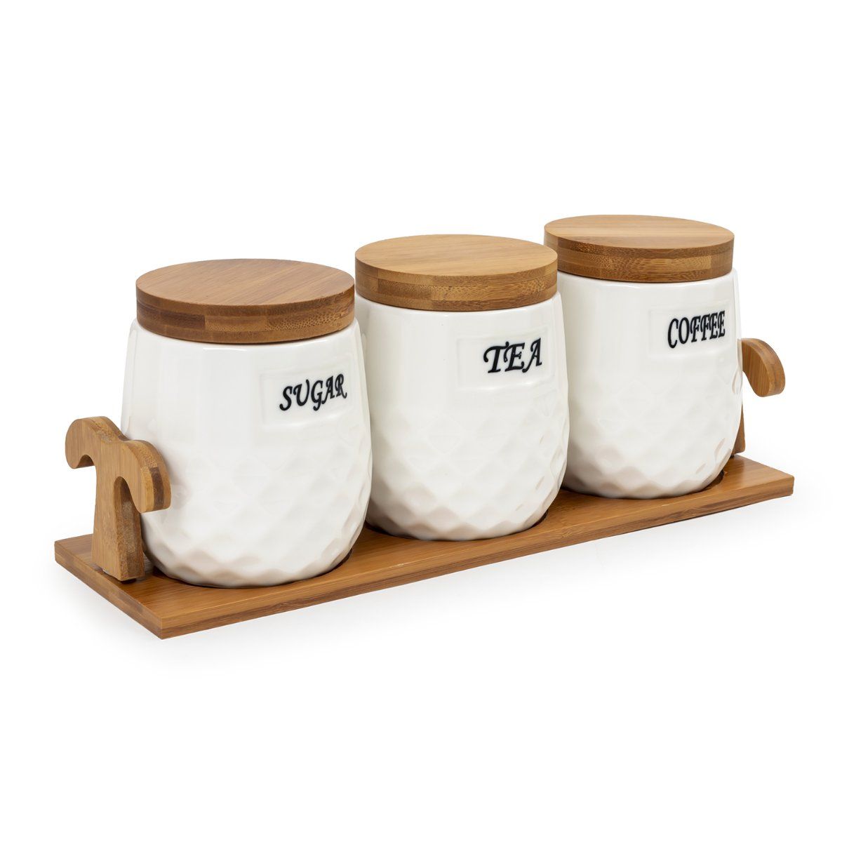 Buy EZ Life White Ceramic Checkers Tea Coffee Sugar 3 Canisters Pcs