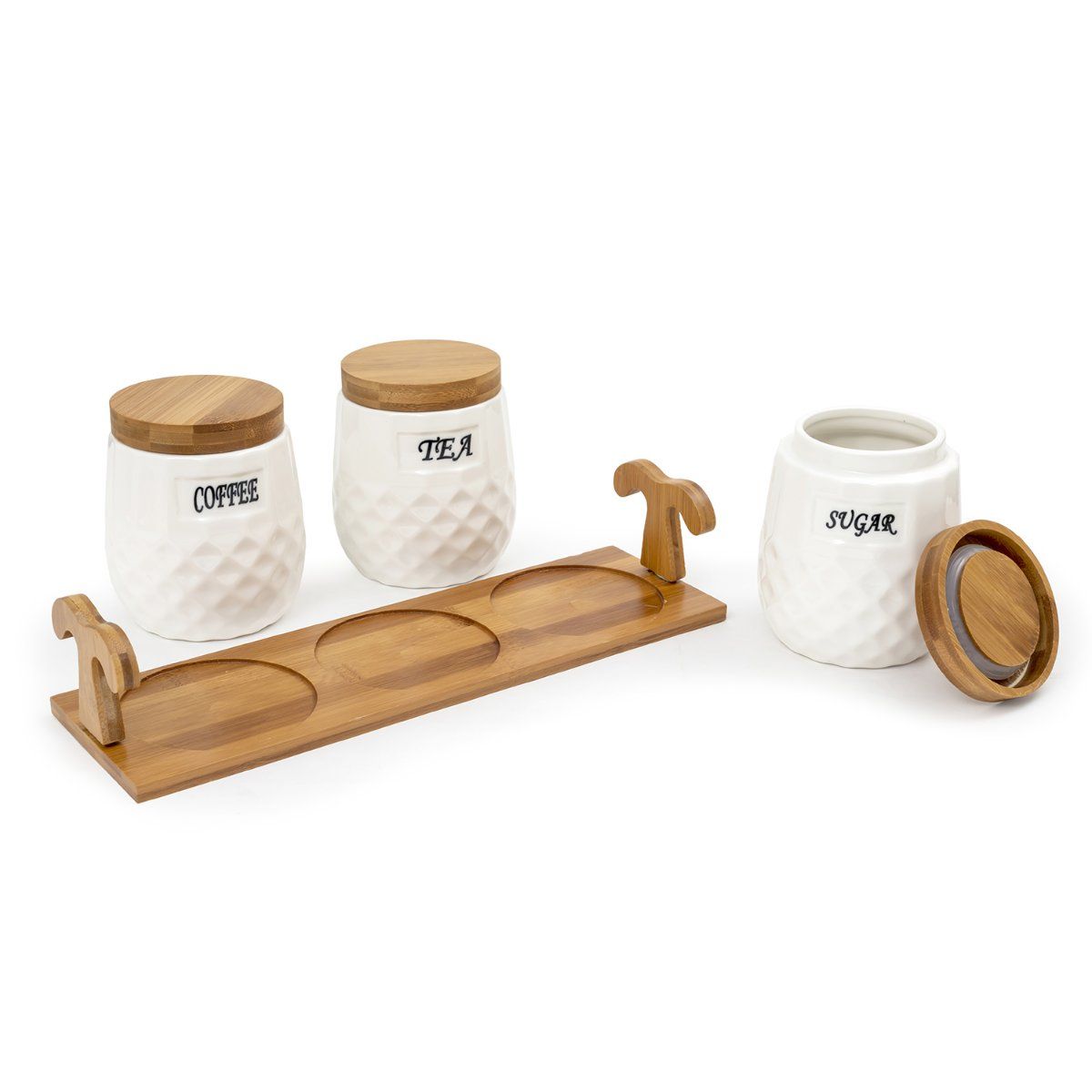 Buy EZ Life White Ceramic Checkers Tea Coffee Sugar 3 Canisters Pcs