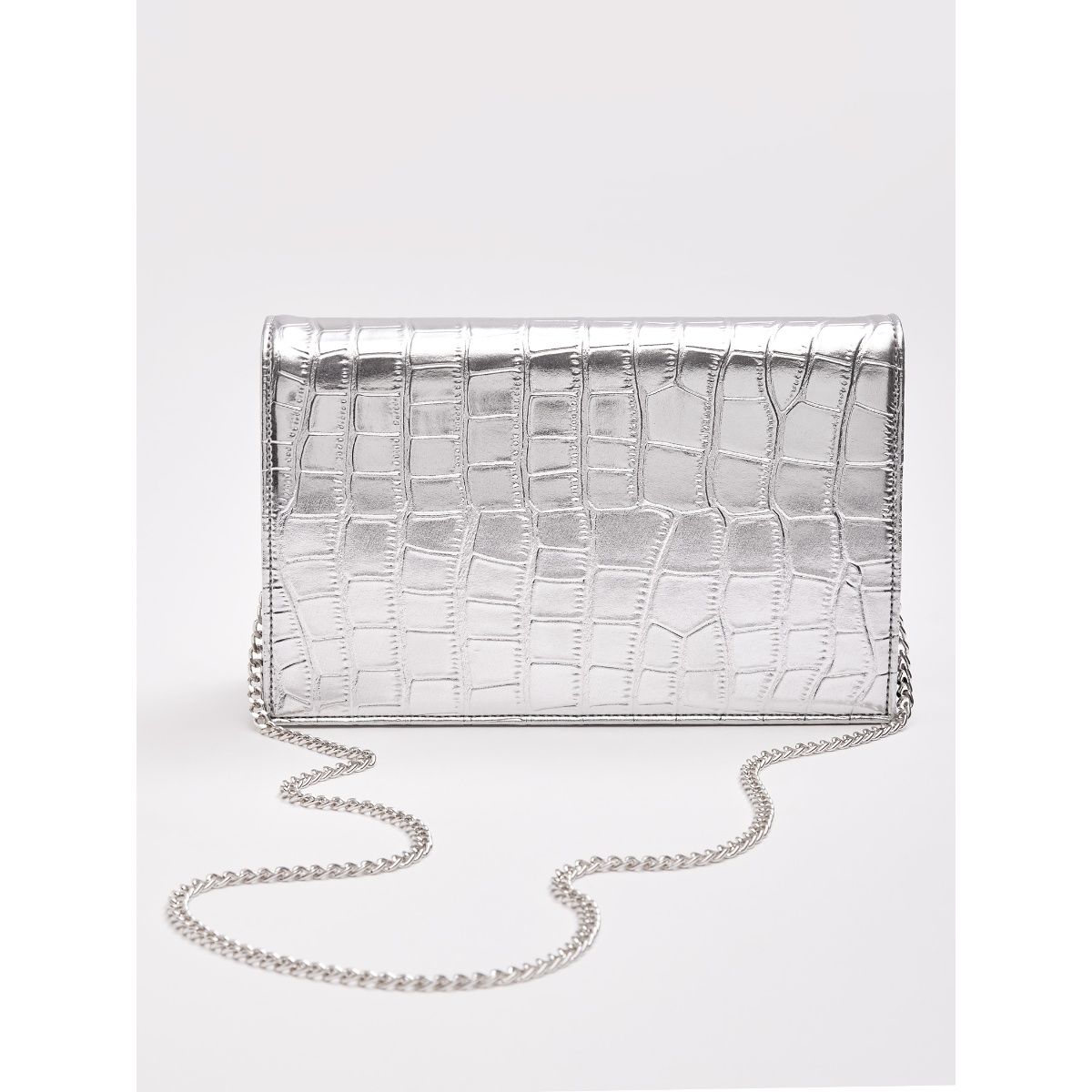 The Label Life Silver Croc Textured Clutch Buy The Label Life