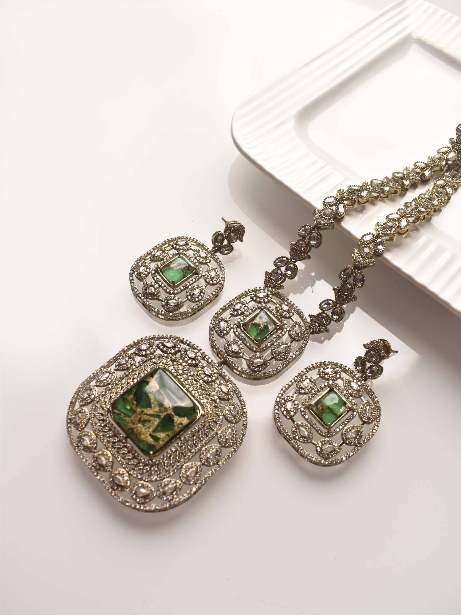 Peach Tassels Multiple Stones Necklace Set, Beautiful Stone Necklace Set