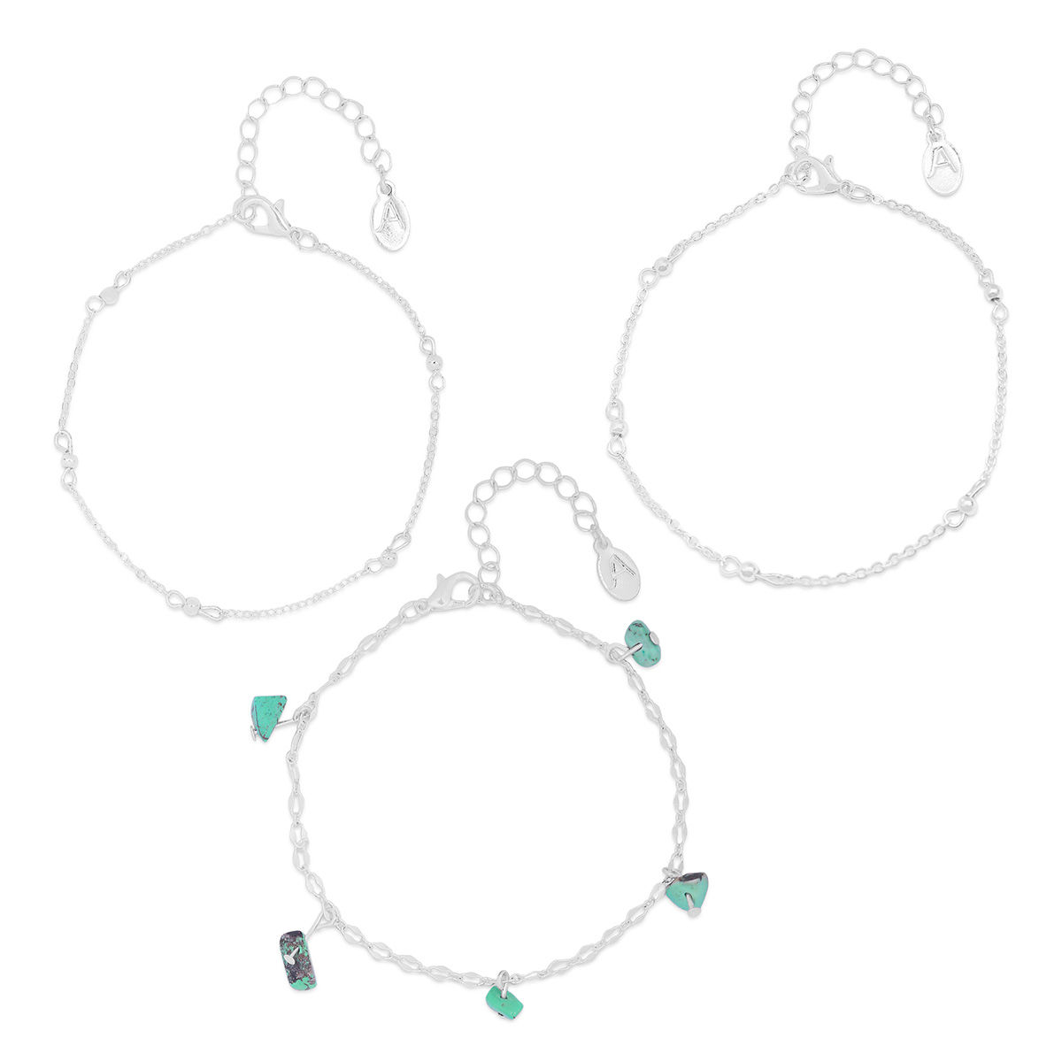 Buy Accessorize London Womens Blue Stone Charm Anklet (Pack of 2) Online