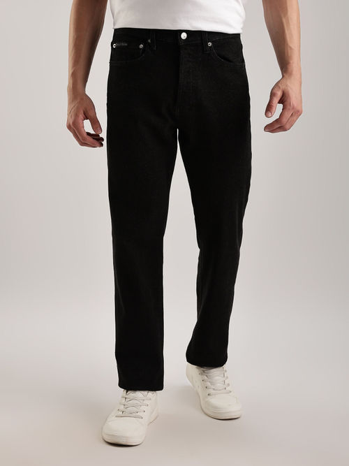 Buy Calvin Klein Black Cotton Straight-Fit Mid Rise Jeans Online