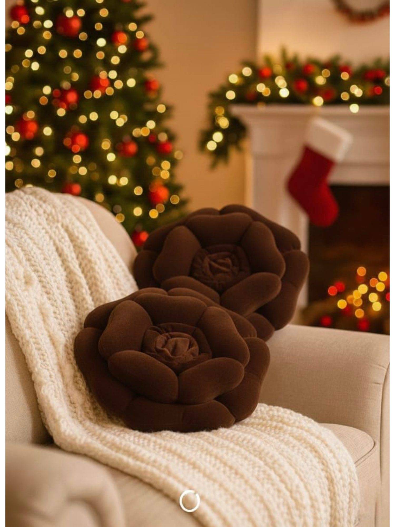 BAJO'S Brown Rose Decorative Cushions (Pack of 2)