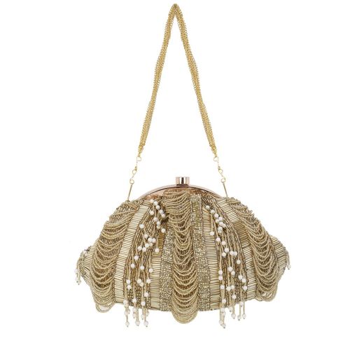 Anekaant Pochette Gold Tasselled Faux Silk Clutch