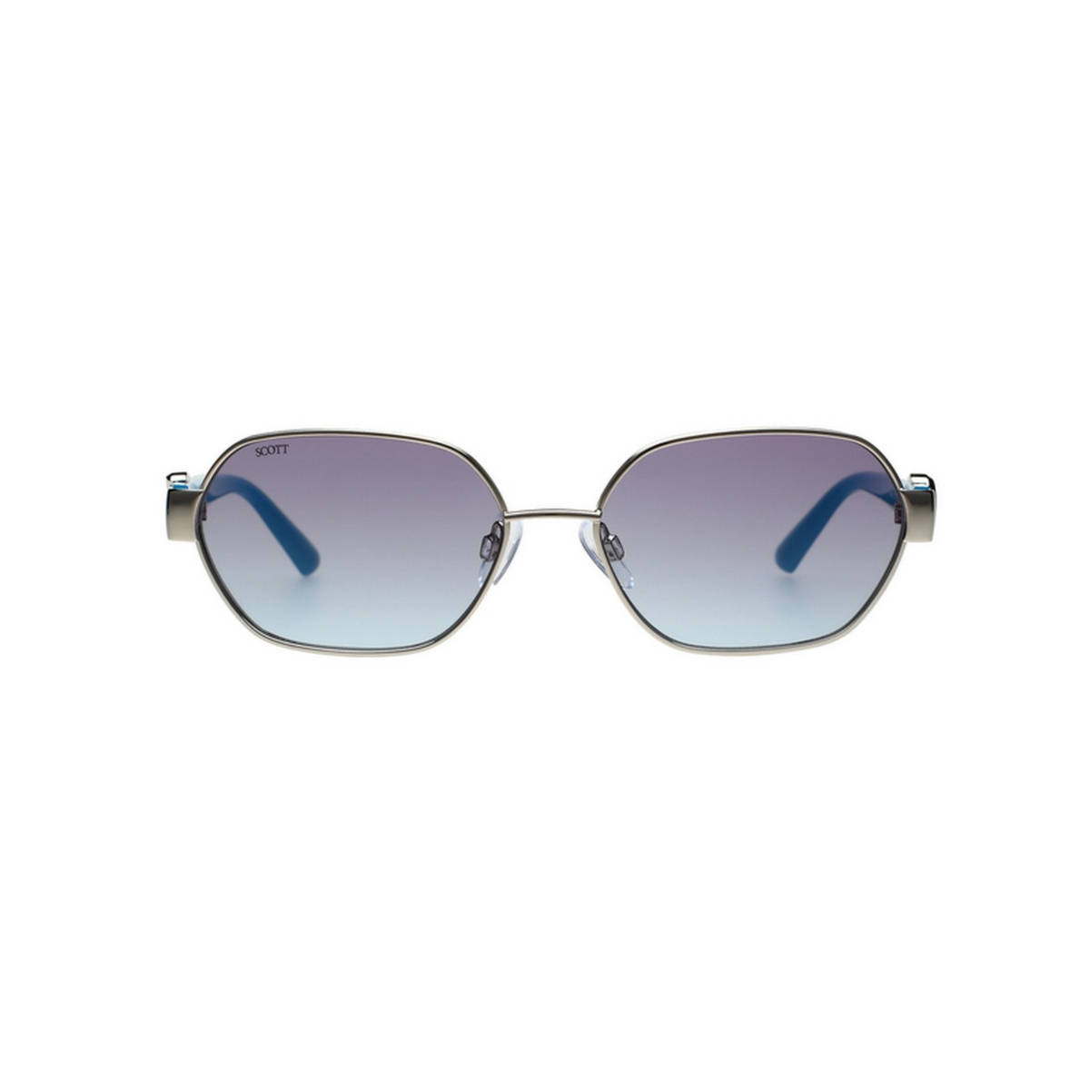 Scott Sunglasses Women Blue Lens Silver Hexagon Sunglasses with Full Uv Protection (57)