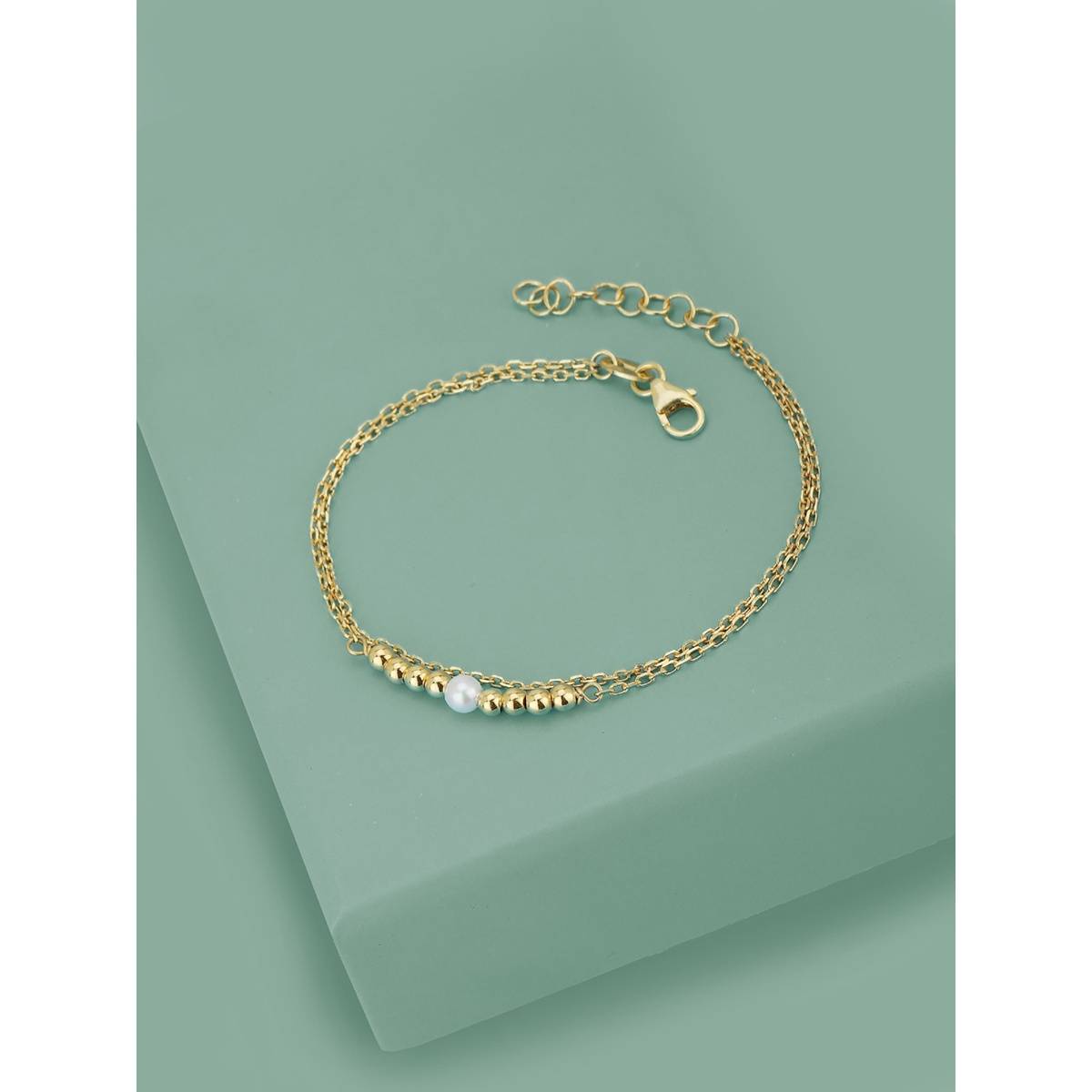 Carlton London 18Kt Gold Plated Double Layer Bracelet with Gold Beads & Pearl