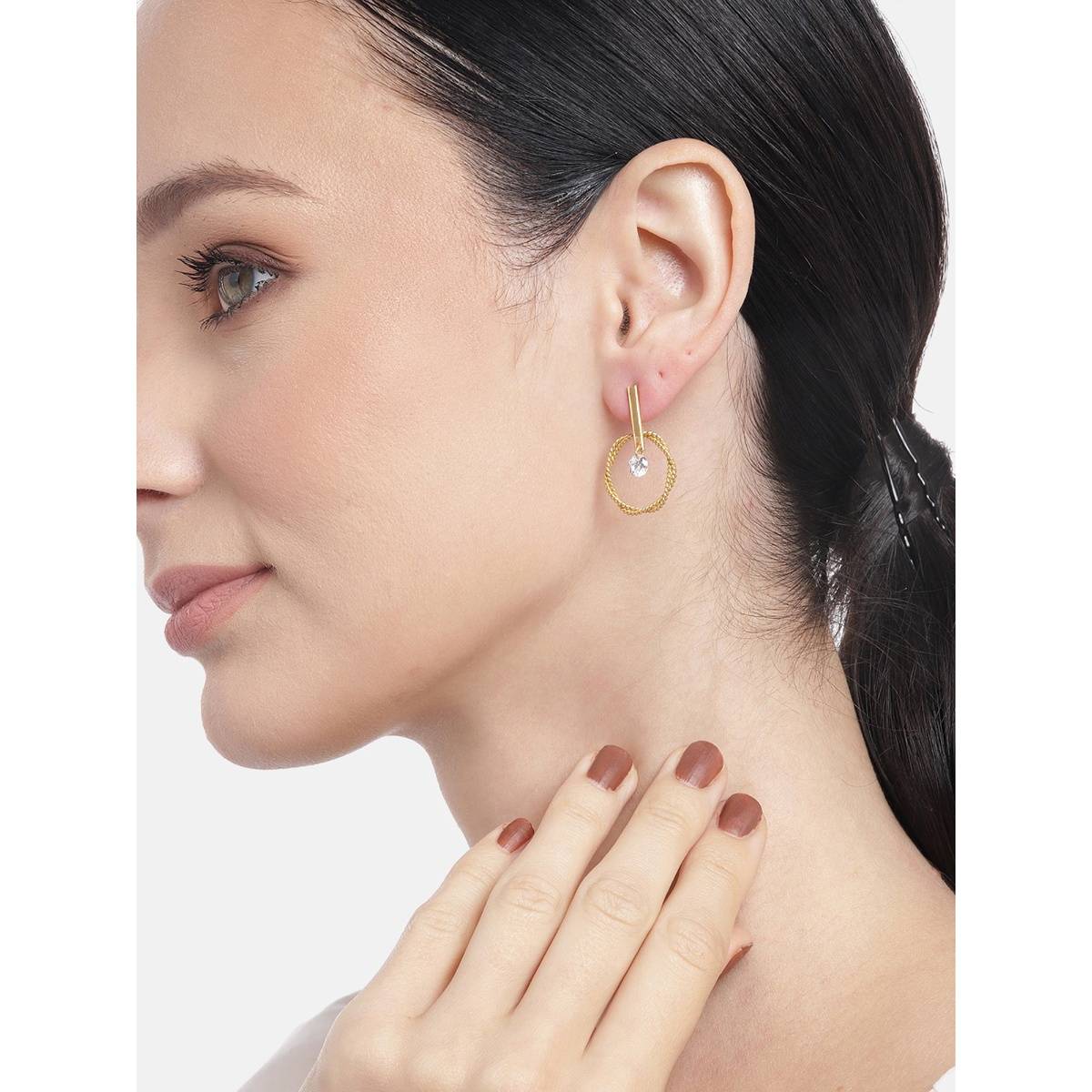 Buy Carlton London 18Kt Gold Plated Drop Earrings with Dangling Cz Online