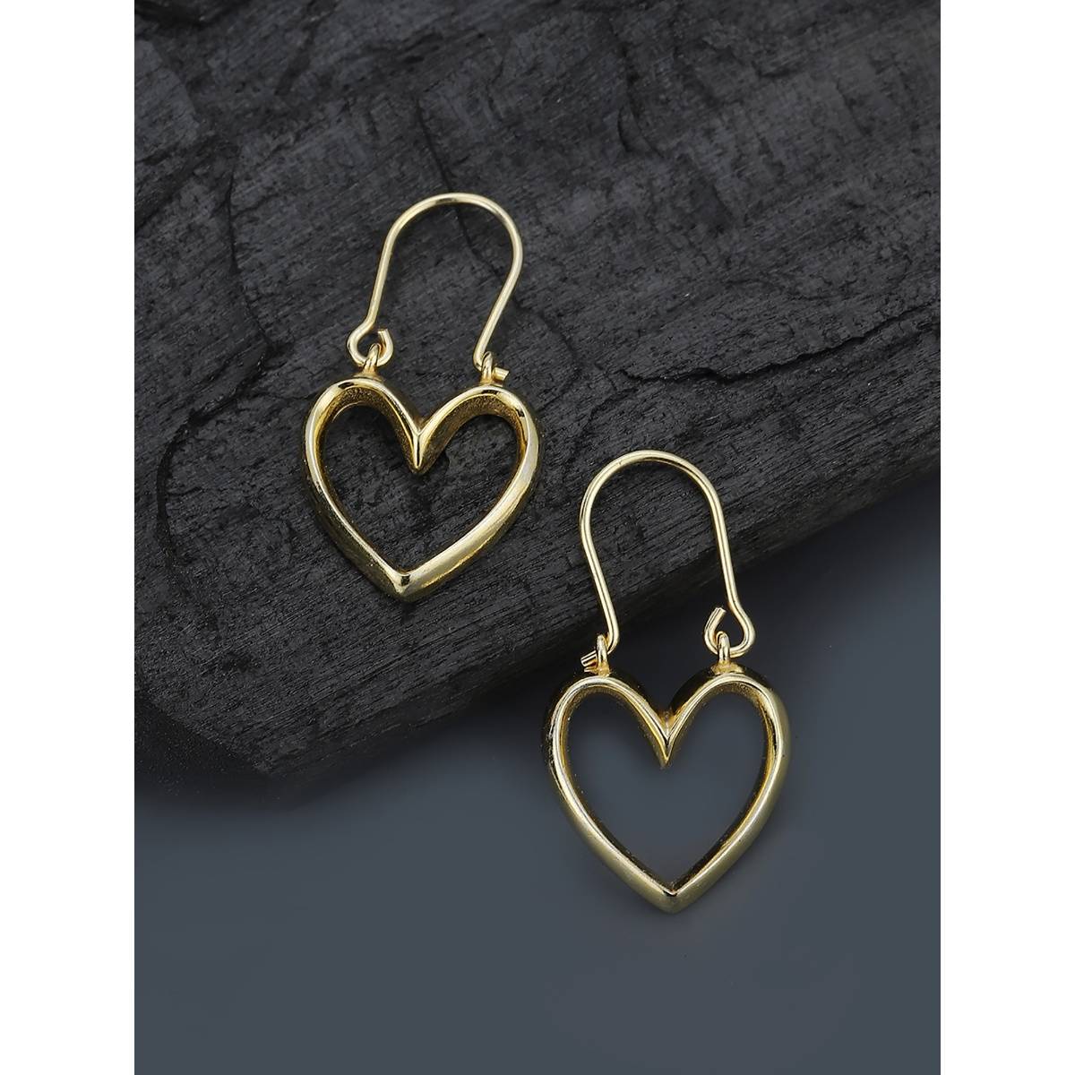 Carlton London 18Kt Gold Plated Drop Earrings with Textured Heart