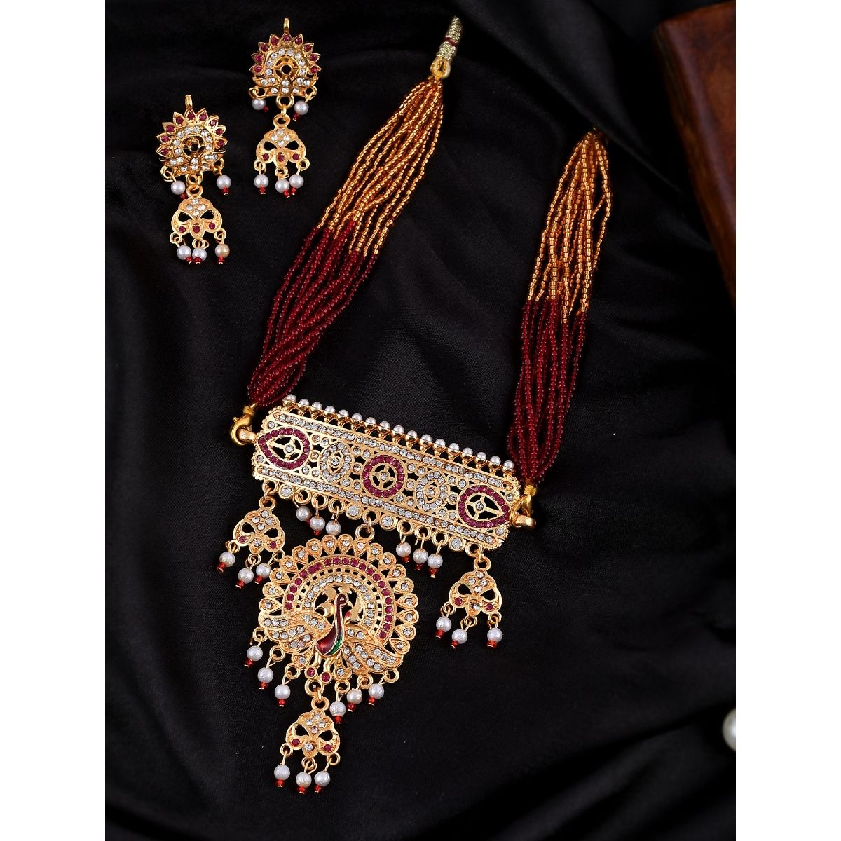 Buy Silvermerc Designs Gold Plated Peacock Choker Rajputi Necklace Jewellery Set Online