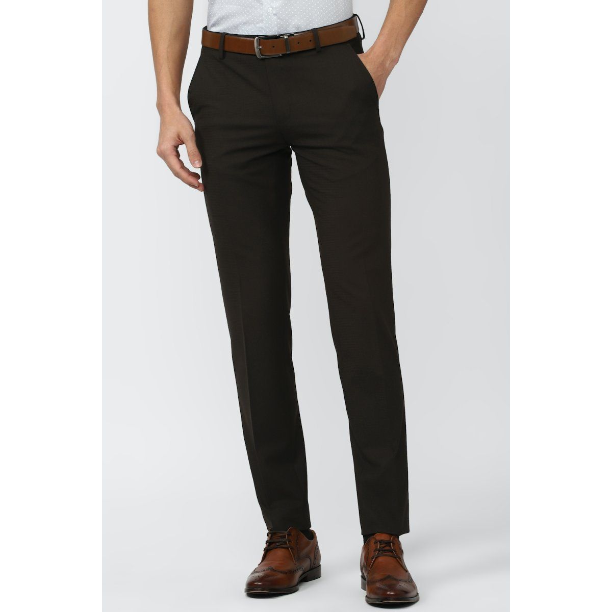 Buy Van Heusen Men Brown Solid Ultra Slim Fit Trousers online