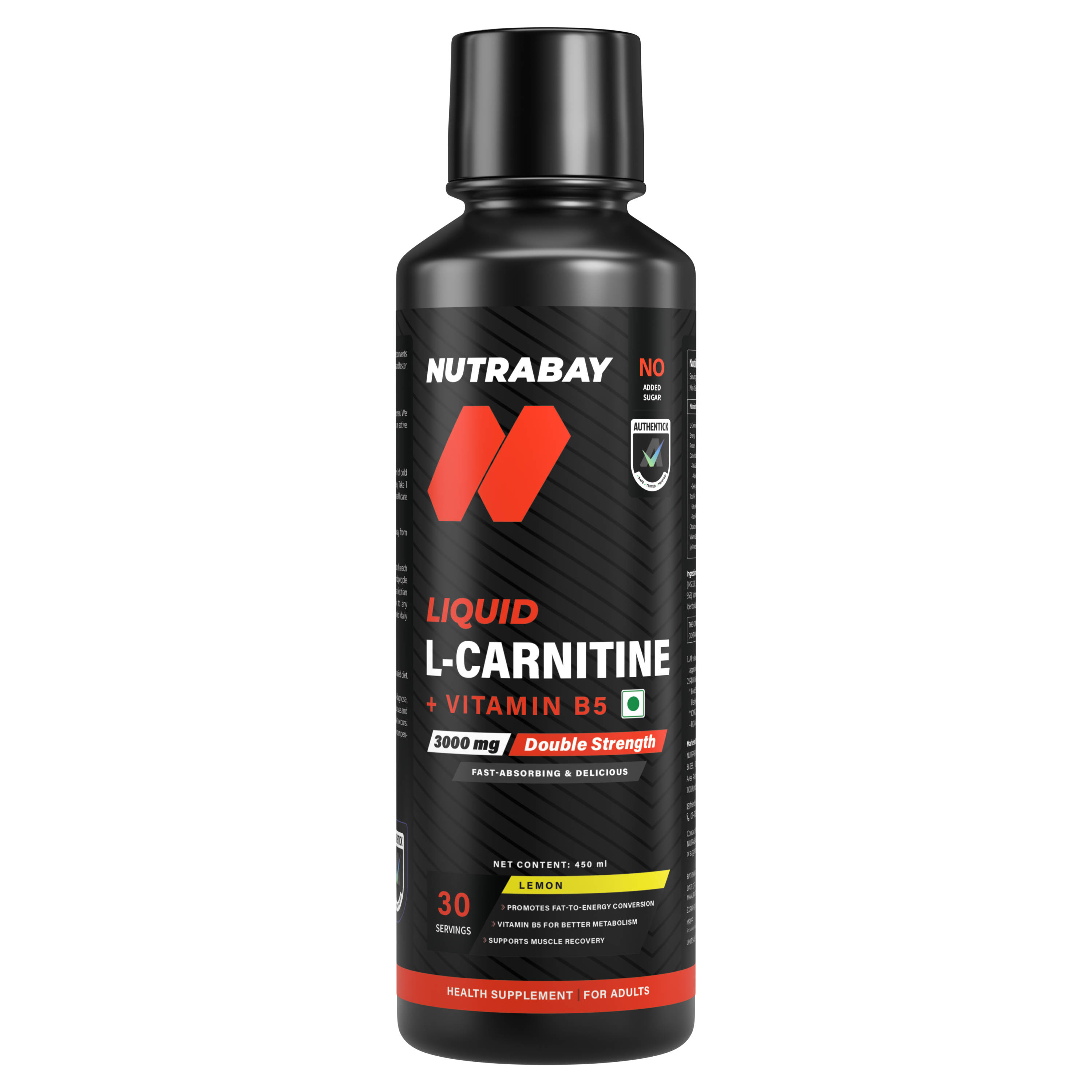 Nutrabay Pro Liquid L-Carnitine +Vitamin B5 Powder - Lemon