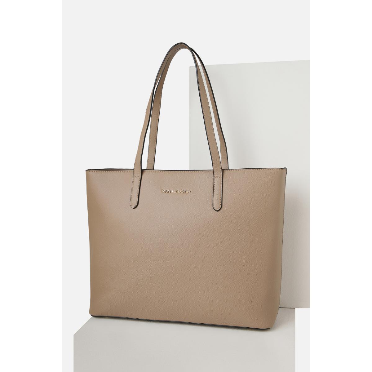 Buy Van Heusen Women Beige Textured Formal Tote Bag Online