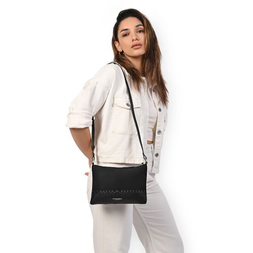 Accessorize London Black Faux Suede Stitch Sling Bag