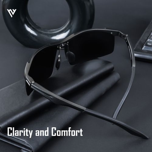 Voyage Exclusive Black Polarized Wrap Around Sunglasses for Men & Wome