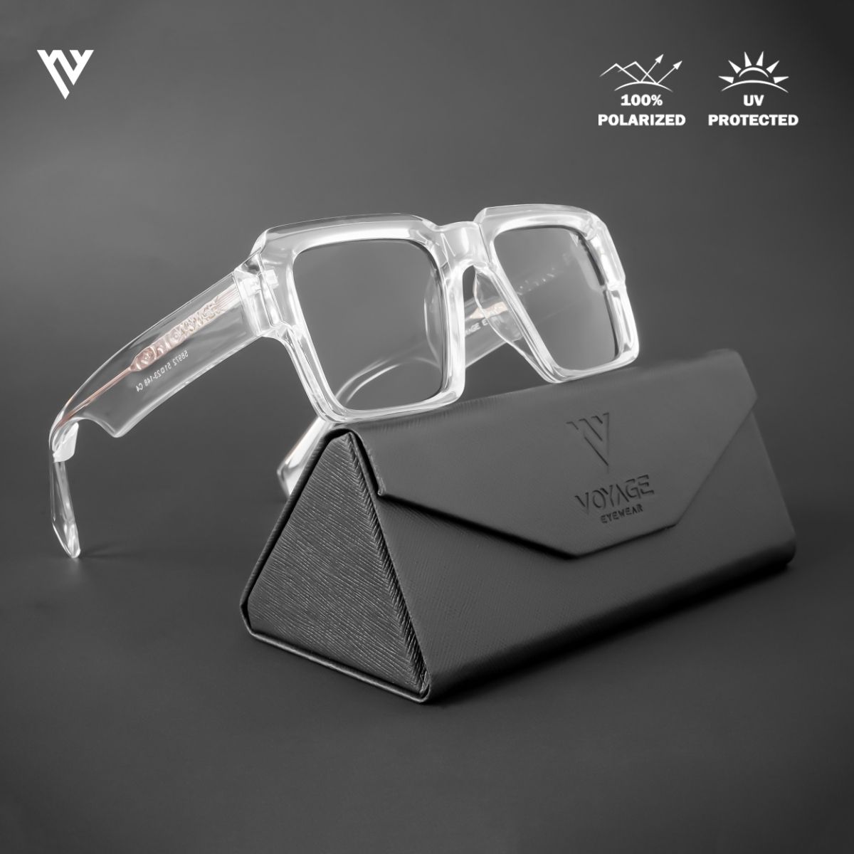 Voyage Exclusive Silver & Transparent Polarized Wayfarer Sunglasses fo