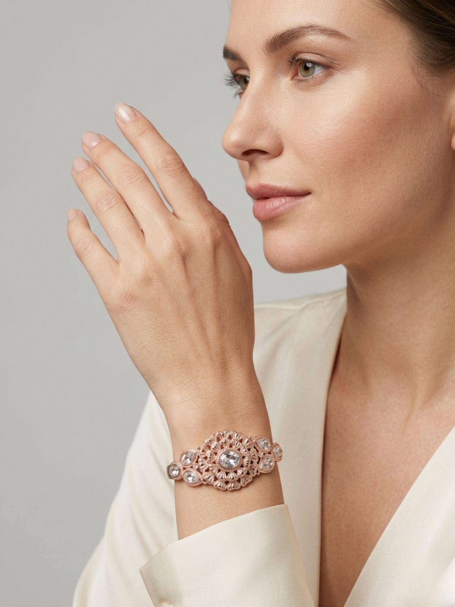 Adwitiya Rose Gold-Plated Cz Studded Mandala Motif Bracelet
