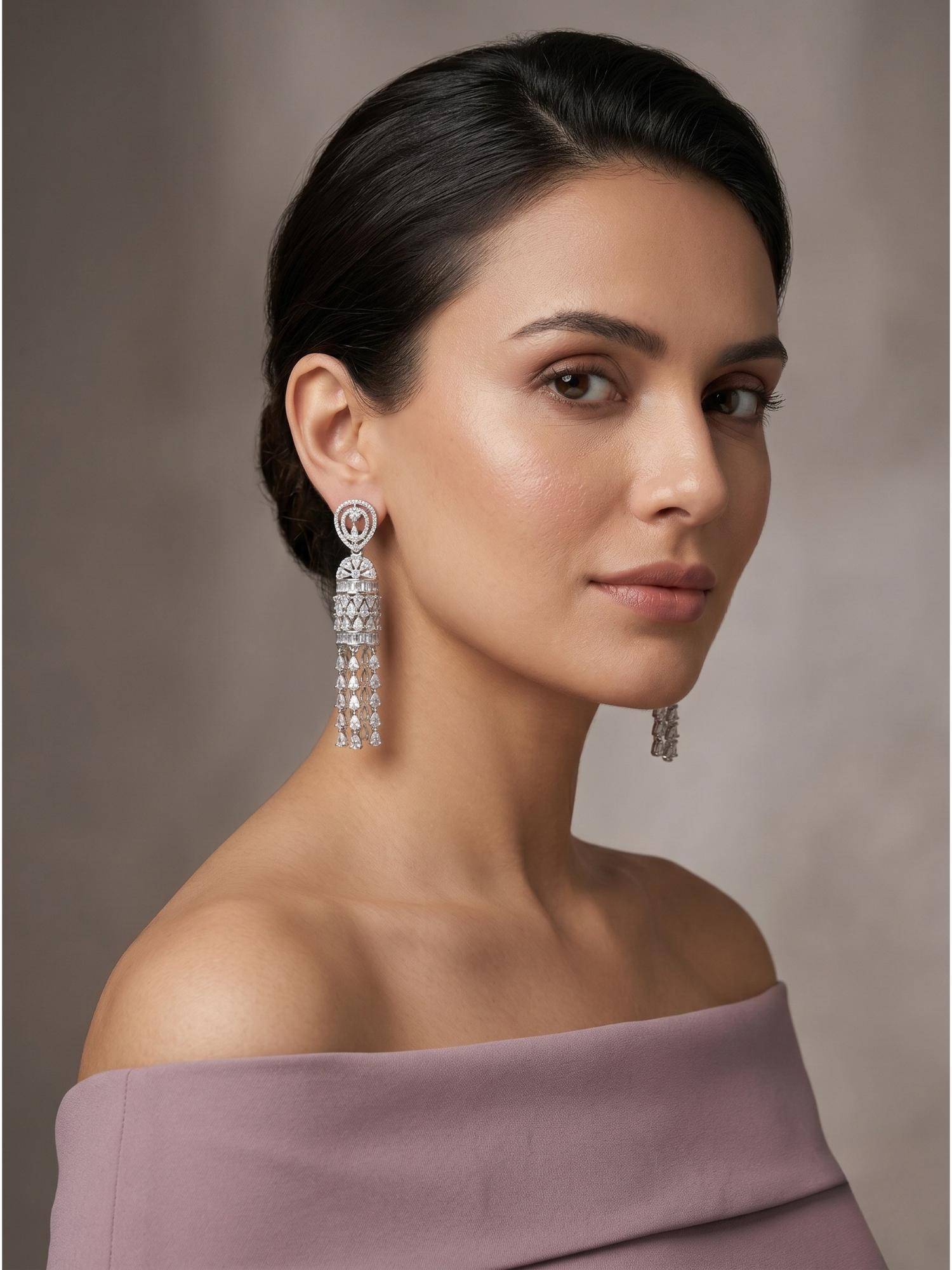 Adwitiya Radiant Crystal Tassel Drop Earrings