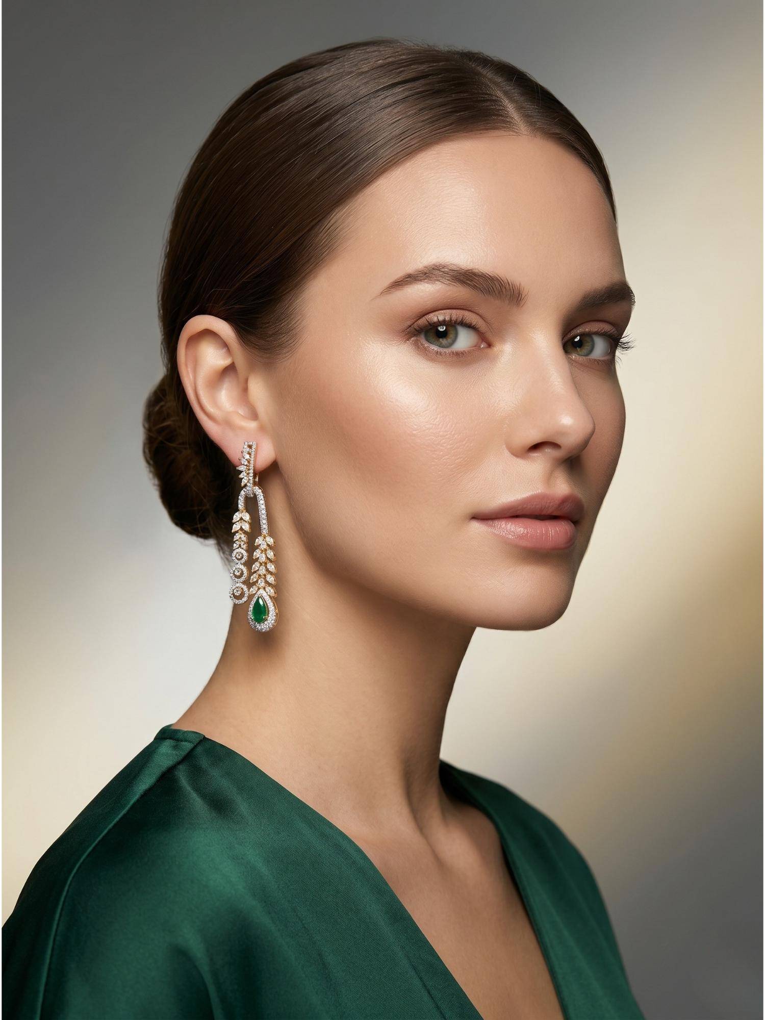 Adwitiya Gold and Diamond Emerald Drop Earrings