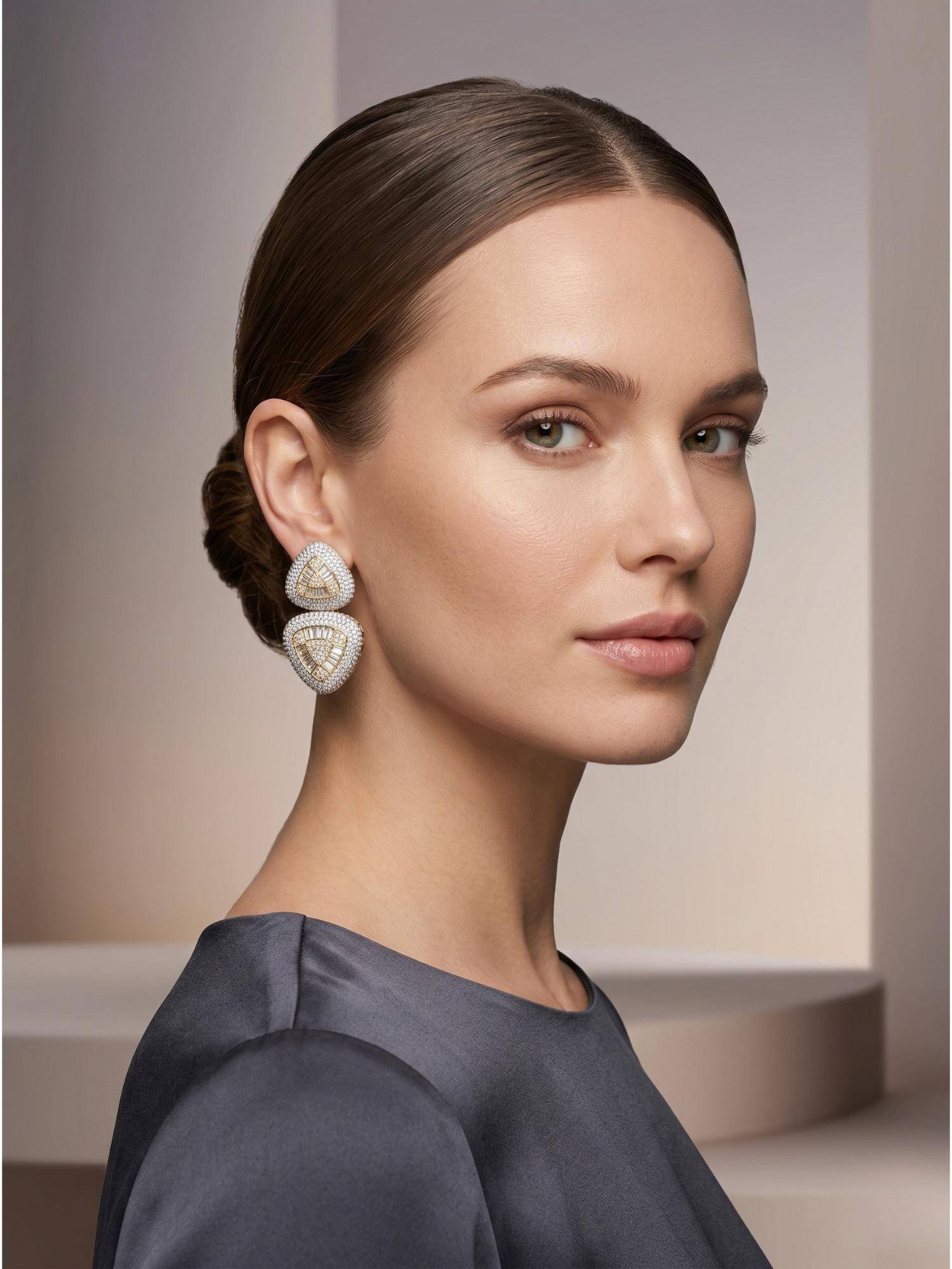 Adwitiya Triangular Baguette and Round Diamond Earrings