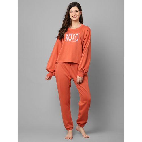 Kanvin Women Rust Printed Winter Wear Night Suit (L)