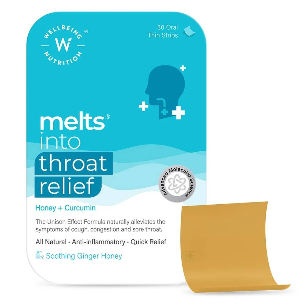 Wellbeing Nutrition Melts Throat Relief, Tulsi, Ginger, Cough, Sore Throat, Honey Flavour