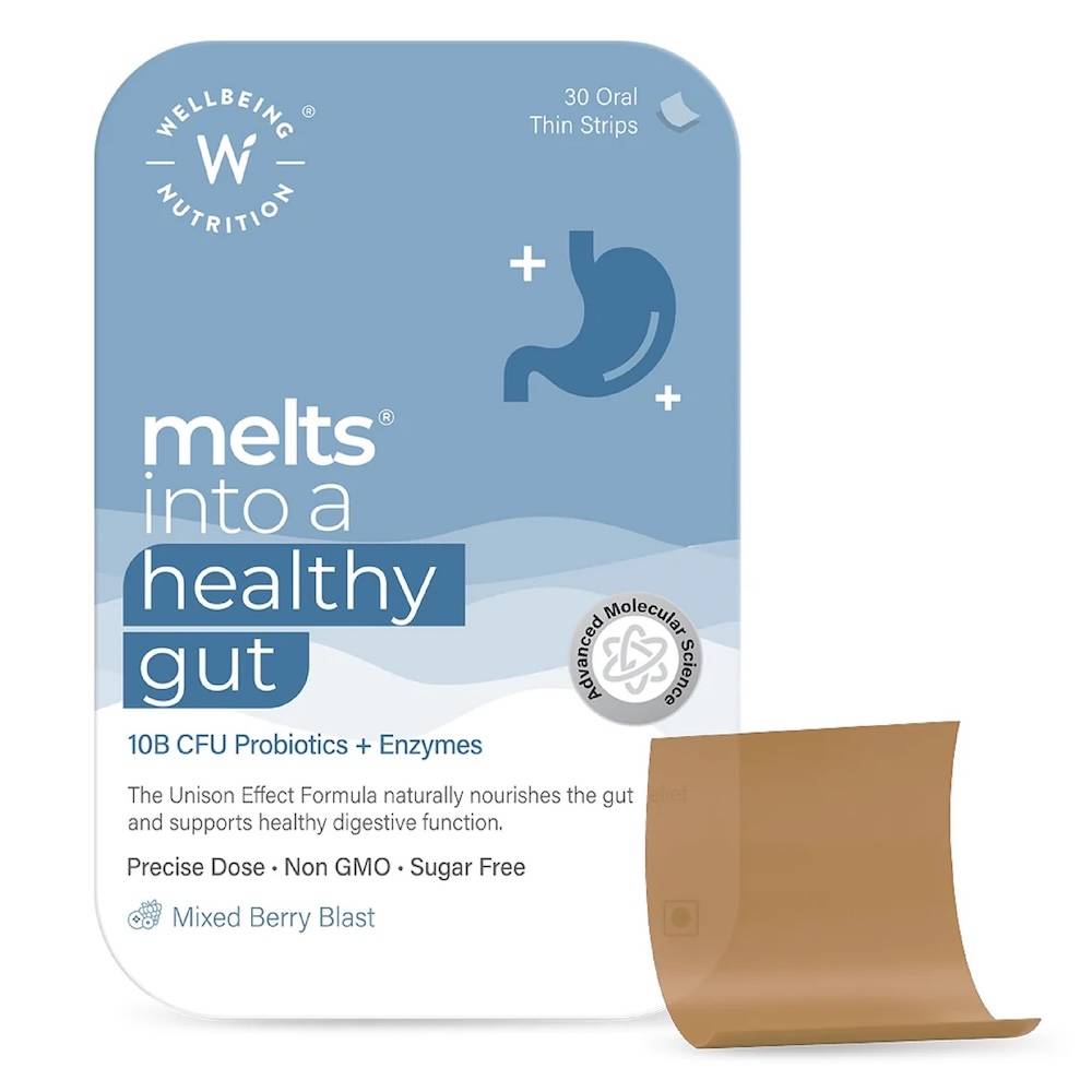 Wellbeing Nutrition Melts Healthy Gut, Probiotics, Indigestion, Gas, Mixed Berry Flavour
